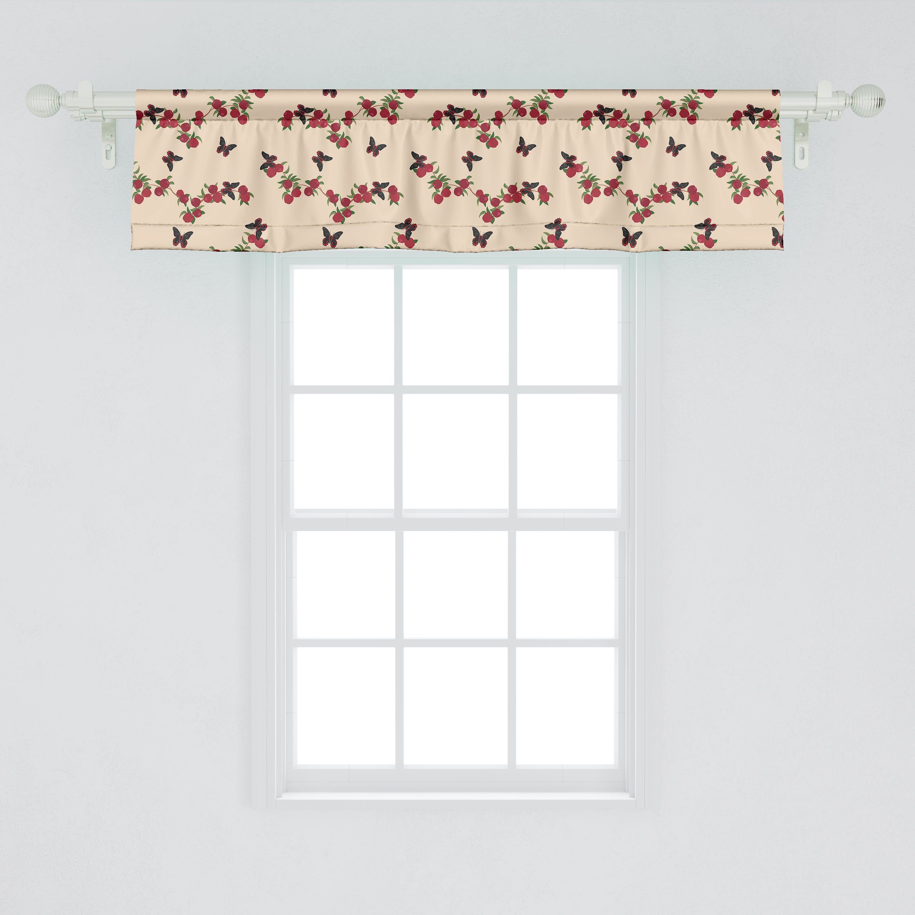 Schlafzimmer Volant Dekor Küche Microfaser, Apple Natur Stangentasche, mit für Abakuhaus, Scheibengardine Vorhang und Schmetterlings-Muster