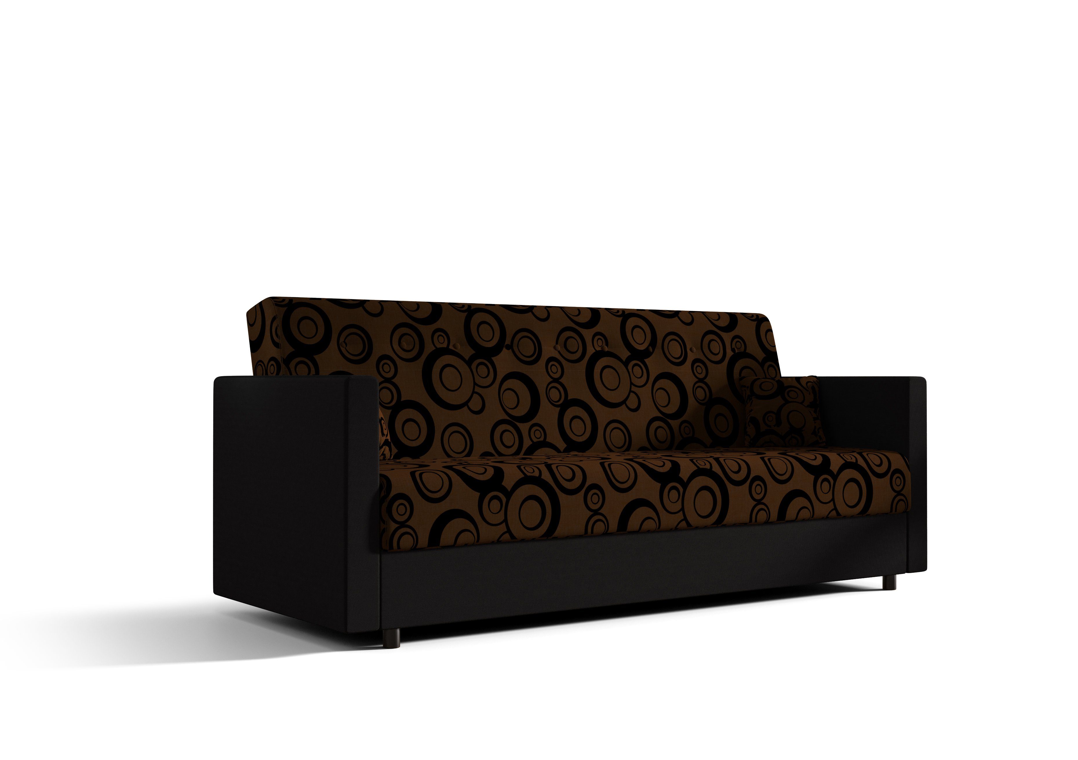 pressiode Sofa Schlafsofa, COUCH mit Schlaffunktion und Bettkasten 210cn MARIBO Braune Räder + Schwarz