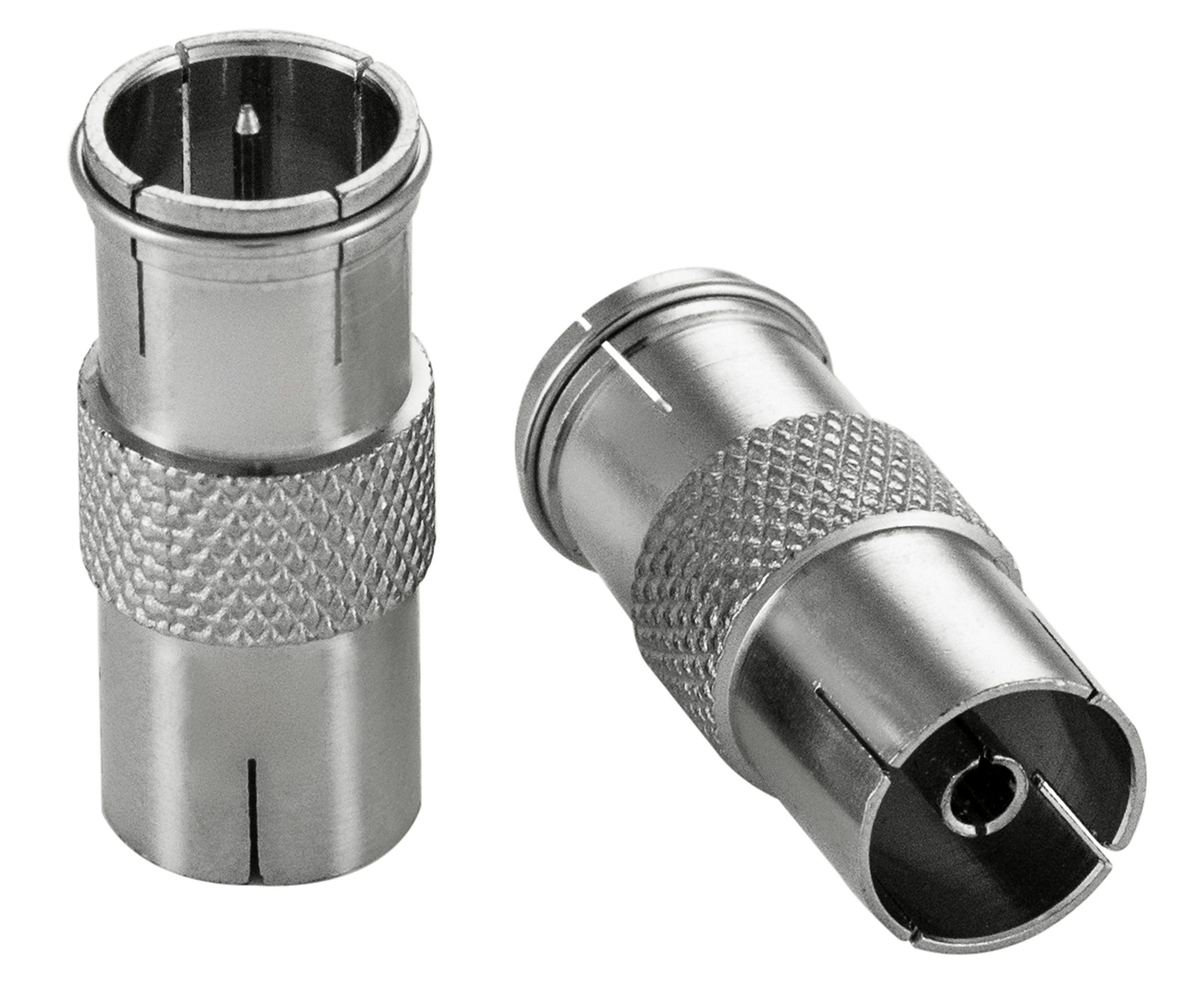 Poppstar SAT Adapter F-Quickstecker auf IEC Antennenbuchse TV-Adapter F Quick zu IEC, für Koaxialkabel - Antennenkabel, 2 Stück, silber