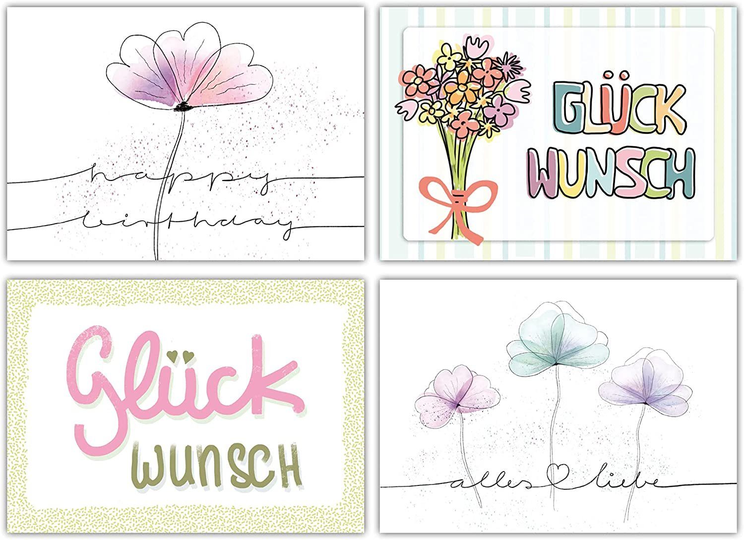Happy DIN A6 "Glückwunsch", Glückwunschkarte Geburtstagskarten, Set, Birthday, Postkarten-Set Postkarten LifeDesign