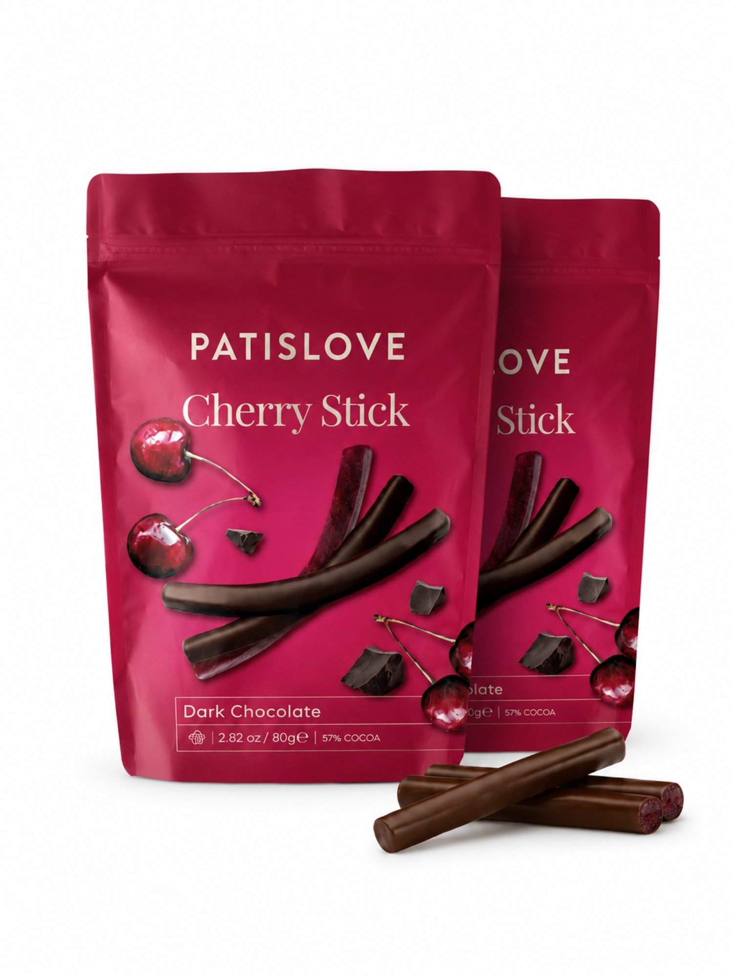 PATISLOVE Schokolade Patislove Zartbitterschokolade Kirsch-Sticks, Schoko-Stäbchen, 80g, Fruchtige Kirschfüllung, Zartbitterschokolade, Premium-Snack