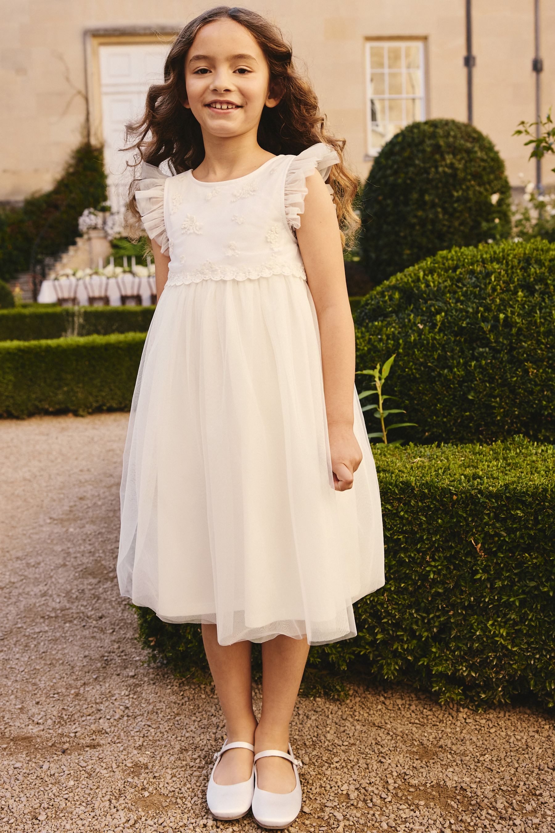Tüllkleid Geblümtes Mesh-Blumenmädchenkleid