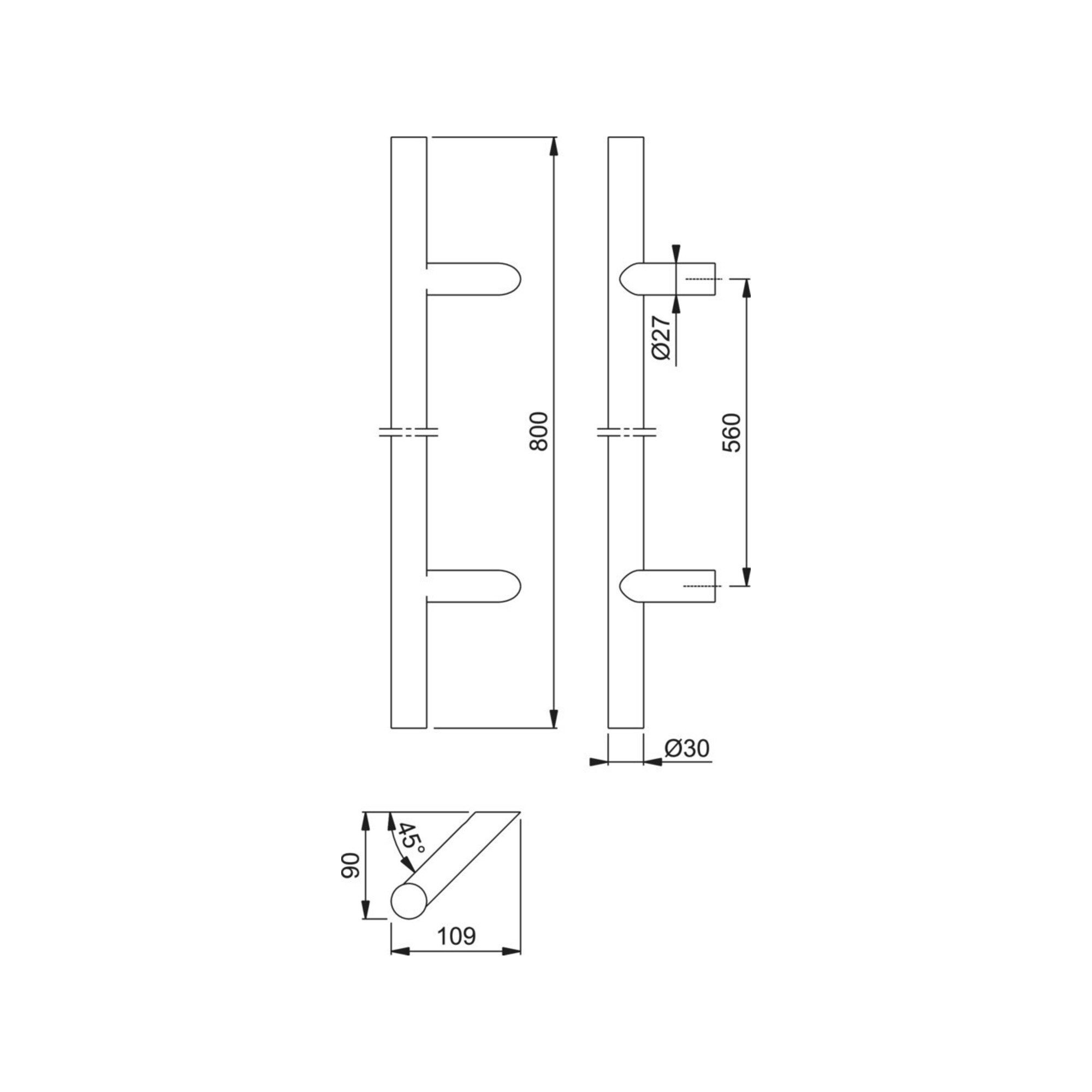 HOPPE Möbelgriff HOPPE HT-Stoßgriff E5012,gerade L800, Durchmesser 30 Edelstahl matt