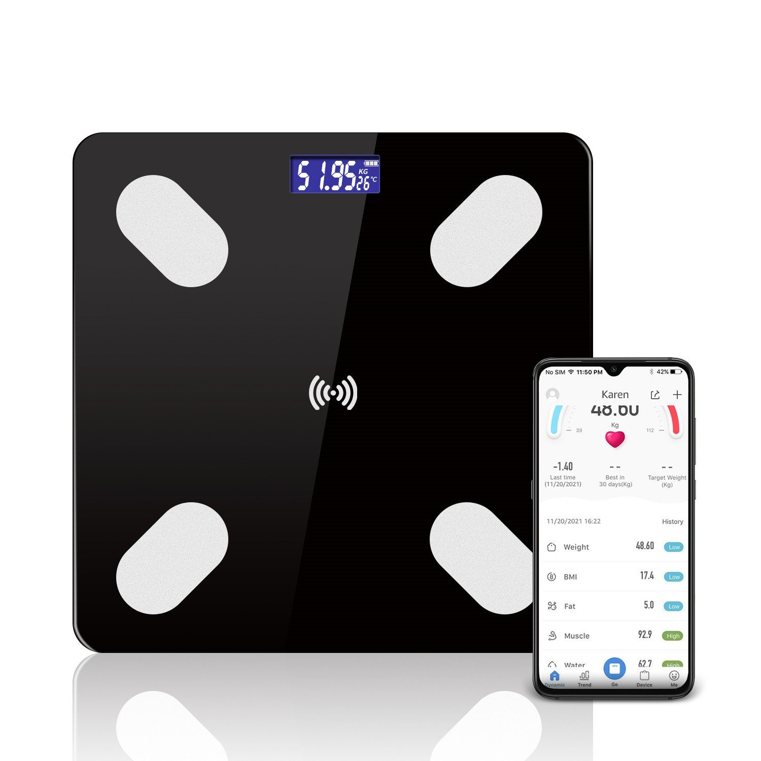 Personenwaage mit App Smartphone Anbindung Körperfettwaage BMI Analyse Fitness 