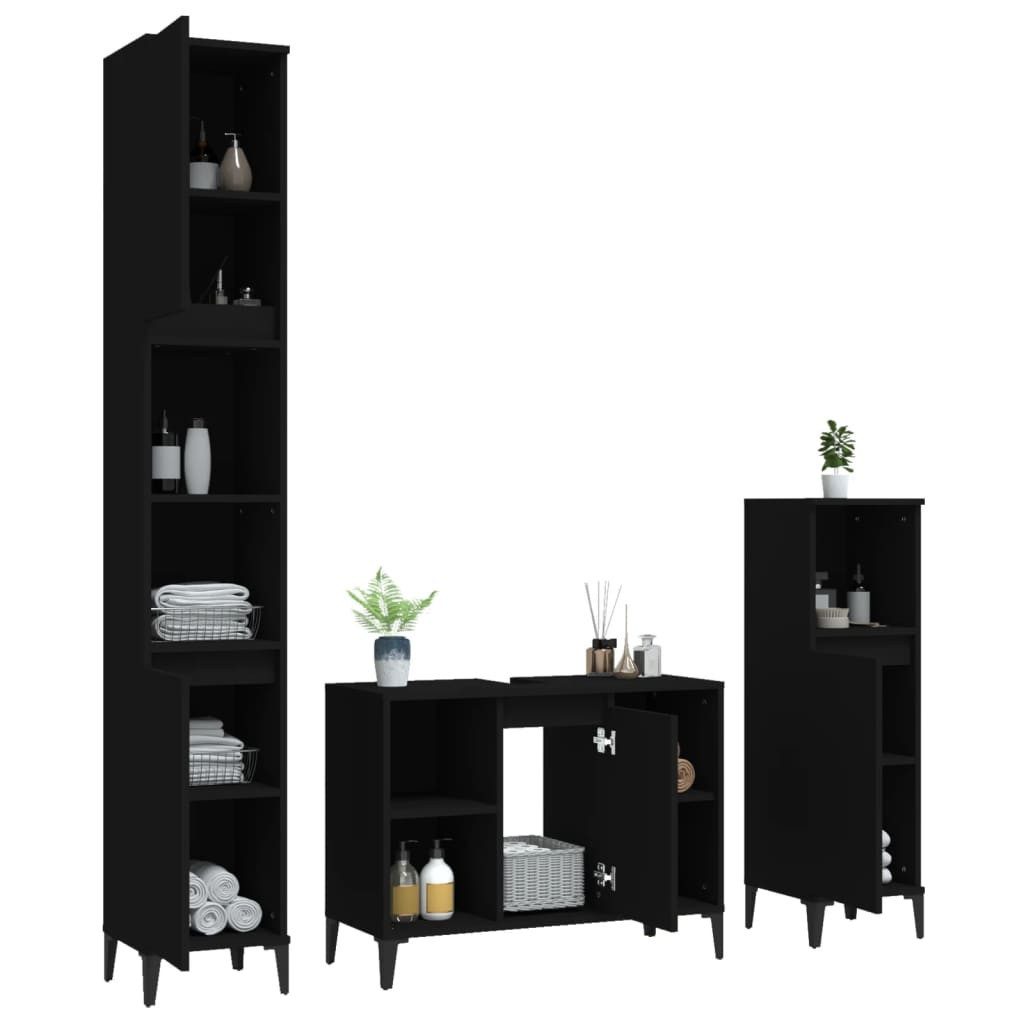 vidaXL Badezimmer-Set 3-tlg. Badmöbel-Set Schwarz Holzwerkstoff, günstig online kaufen