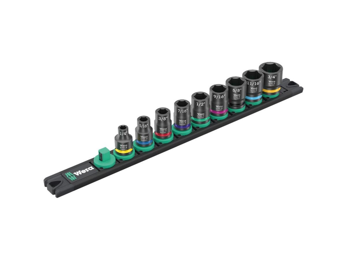 Wera Steckschlüssel 9607 Nuss-Magnetleiste B Impaktor 1 (Set), 9-teilig, magnetische Leiste, Impaktor-Technologie