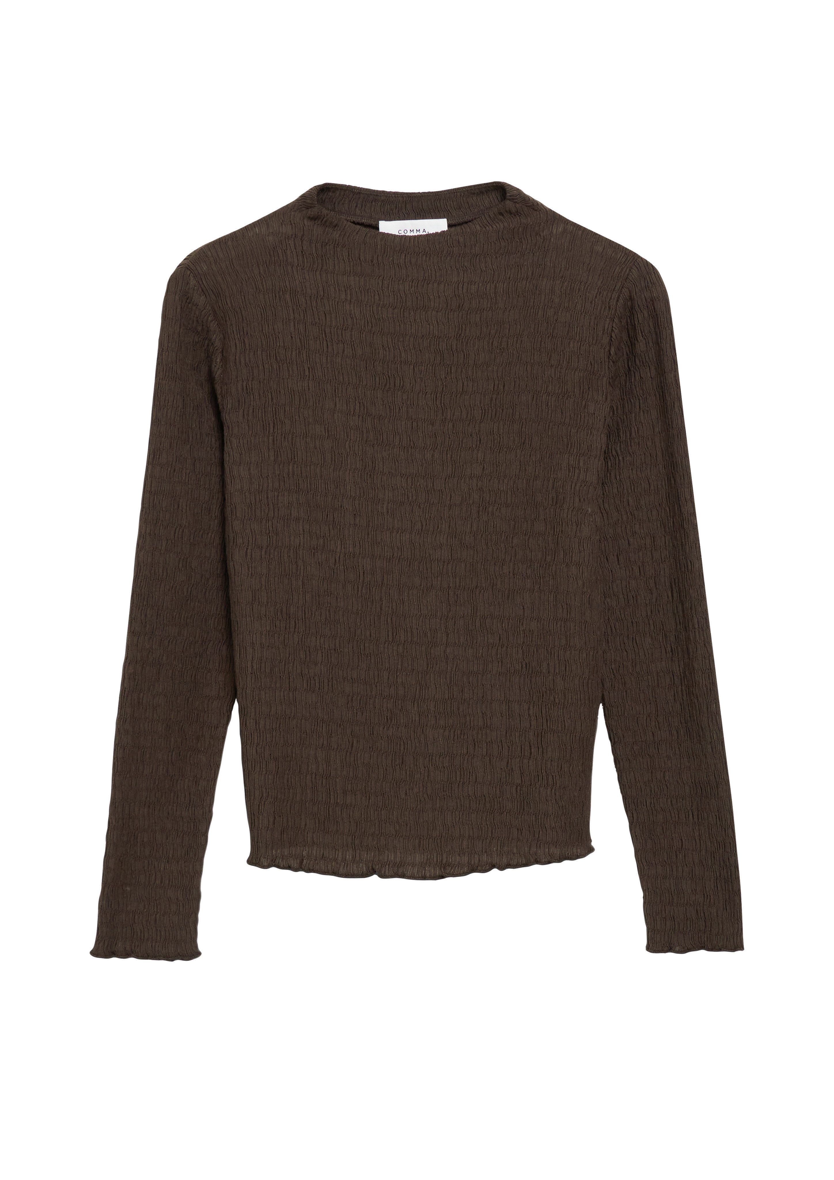 comma Langarmshirt mit Strukturmuster und leichtem Mockneck, Stretch – Bild 4 von 4
