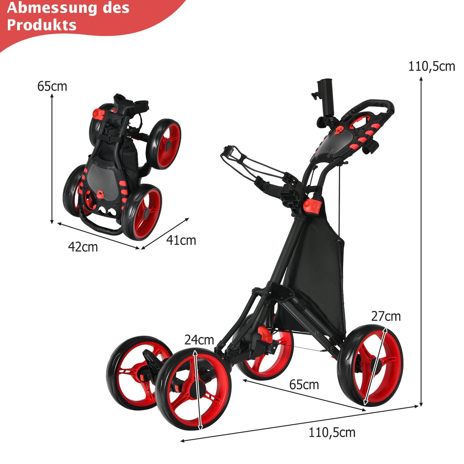 COSTWAY Golftrolley, 4 Rad Golfwagen klappbar aus Aluminum