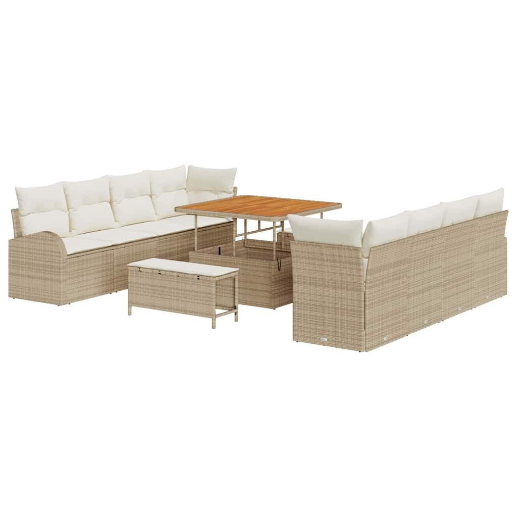 vidaXL Loungesofa Garten-Sofa-Set mit Kissen mit Speicher 11 pcs Beige und Creme, 11 Teile