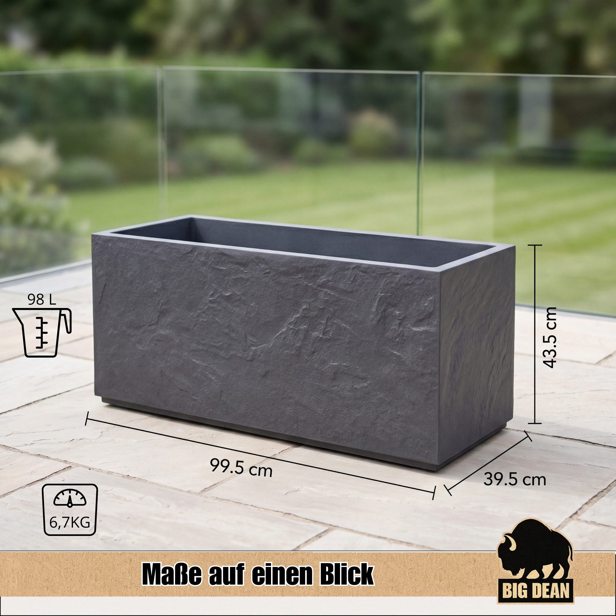 BigDean Pflanzkübel Groß Außen ca. 100cm Schiefer Optik Blumenkübel mit Wasserspeicher (Packung, 1 St., Pflanzkübel), Großzügiges Pflanzvolumen, Doppelwandig, Wassermanagement