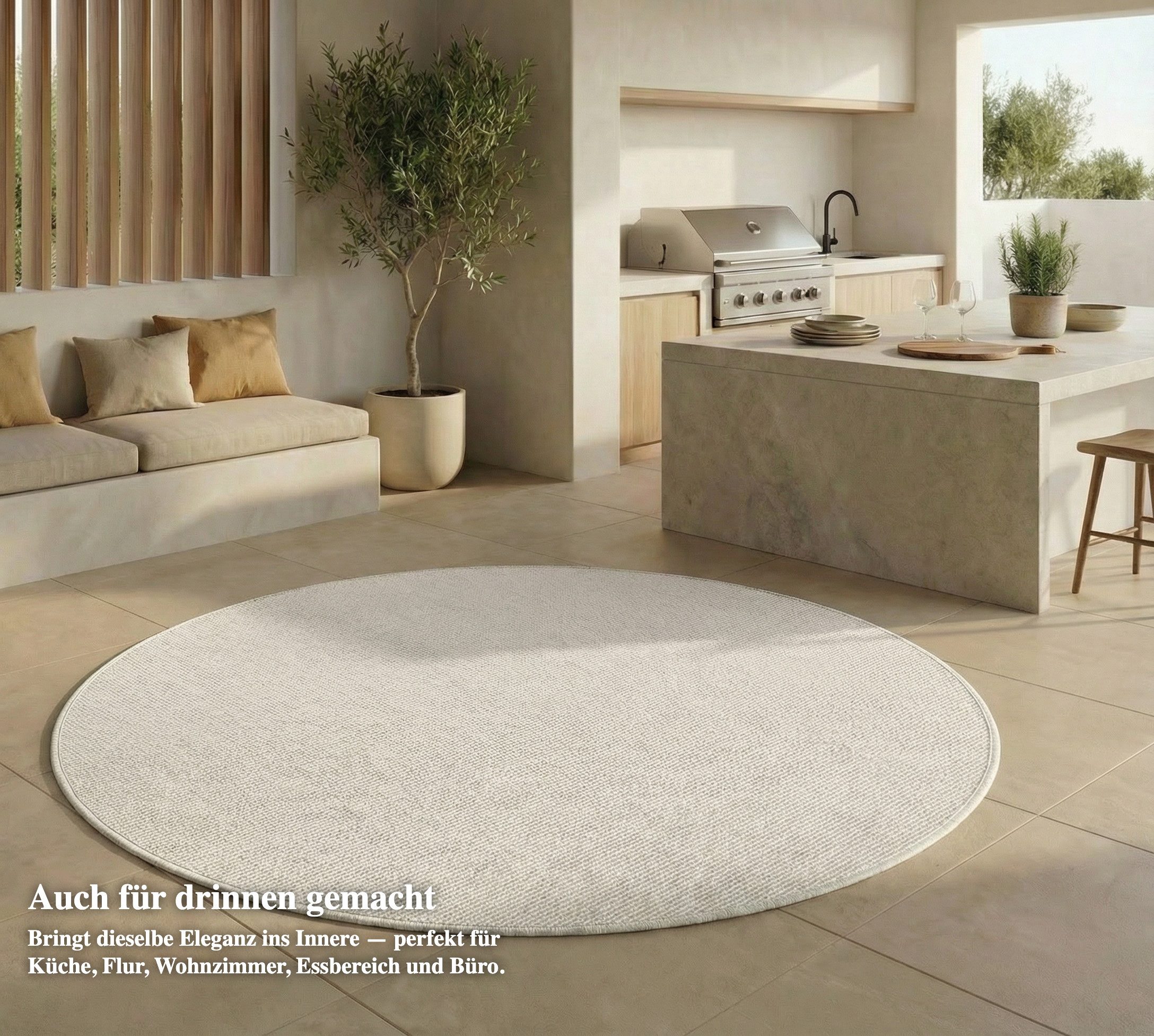 Jimri Outdoorteppich Keywest, Rund, Outdoor Teppich Balkonteppich Terassenteppich