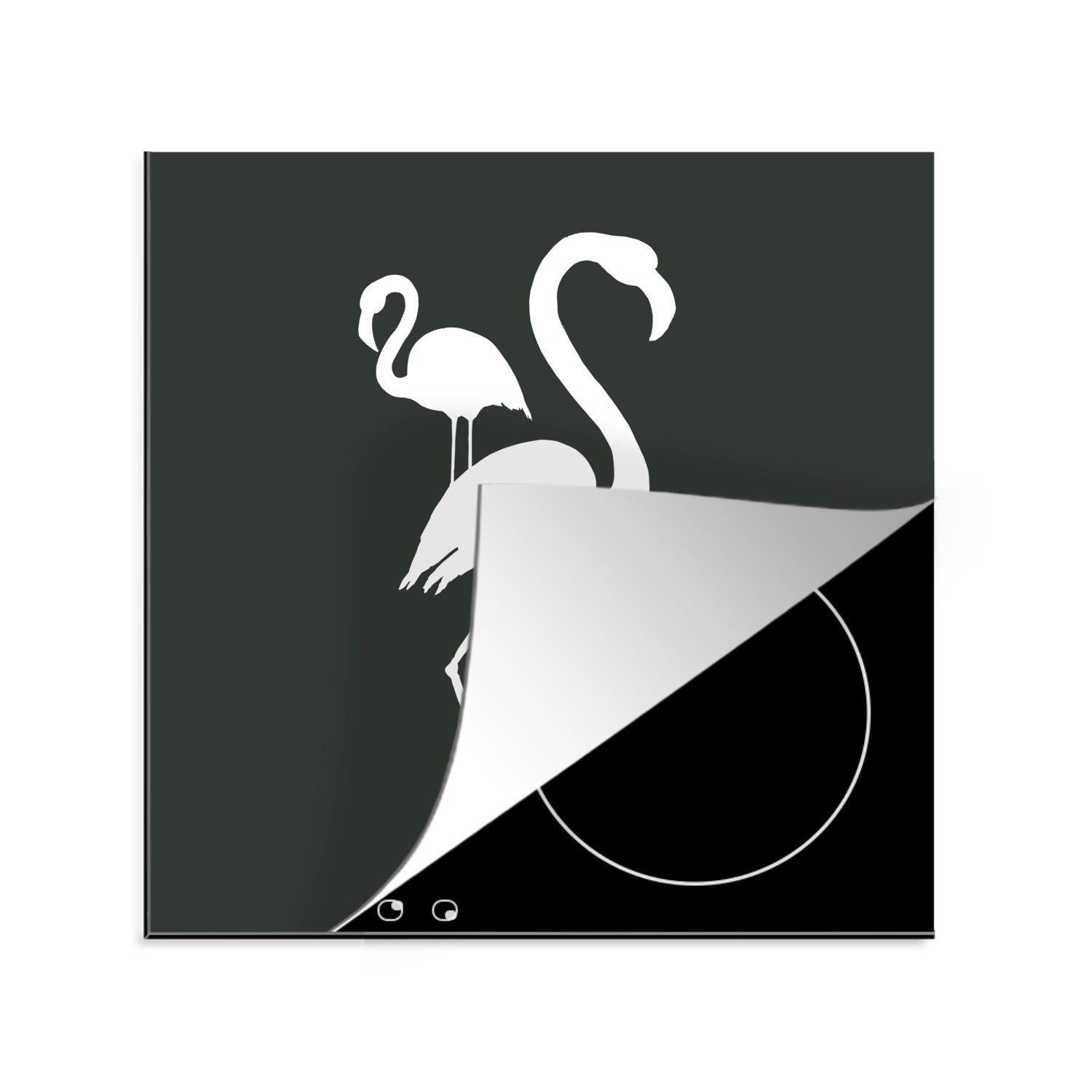 MuchoWow Herdblende-/Abdeckplatte Flamingo - Vogel - Scherenschnitt, Vinyl, (1 tlg), 78x78 cm, Ceranfeldabdeckung, Arbeitsplatte für küche