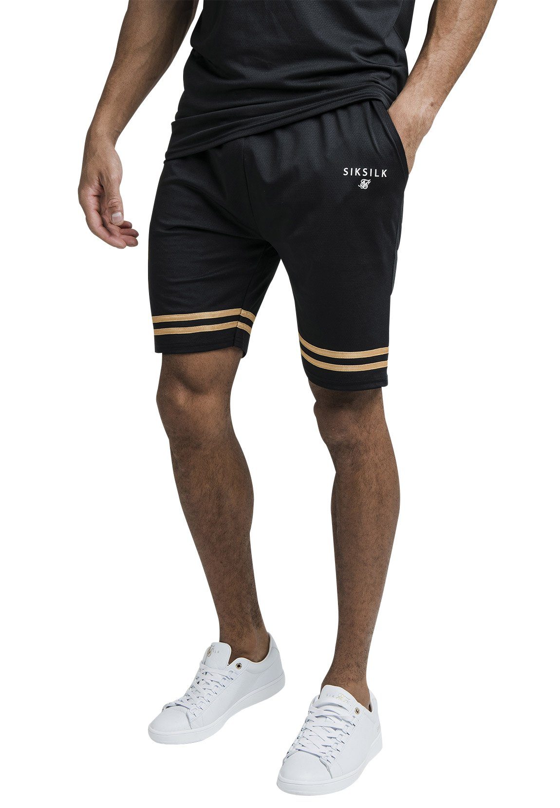 Siksilk Shorts SikSilk Short RELAXED MESH BOUND SHORTS SS19311 Black Gold Schwarz