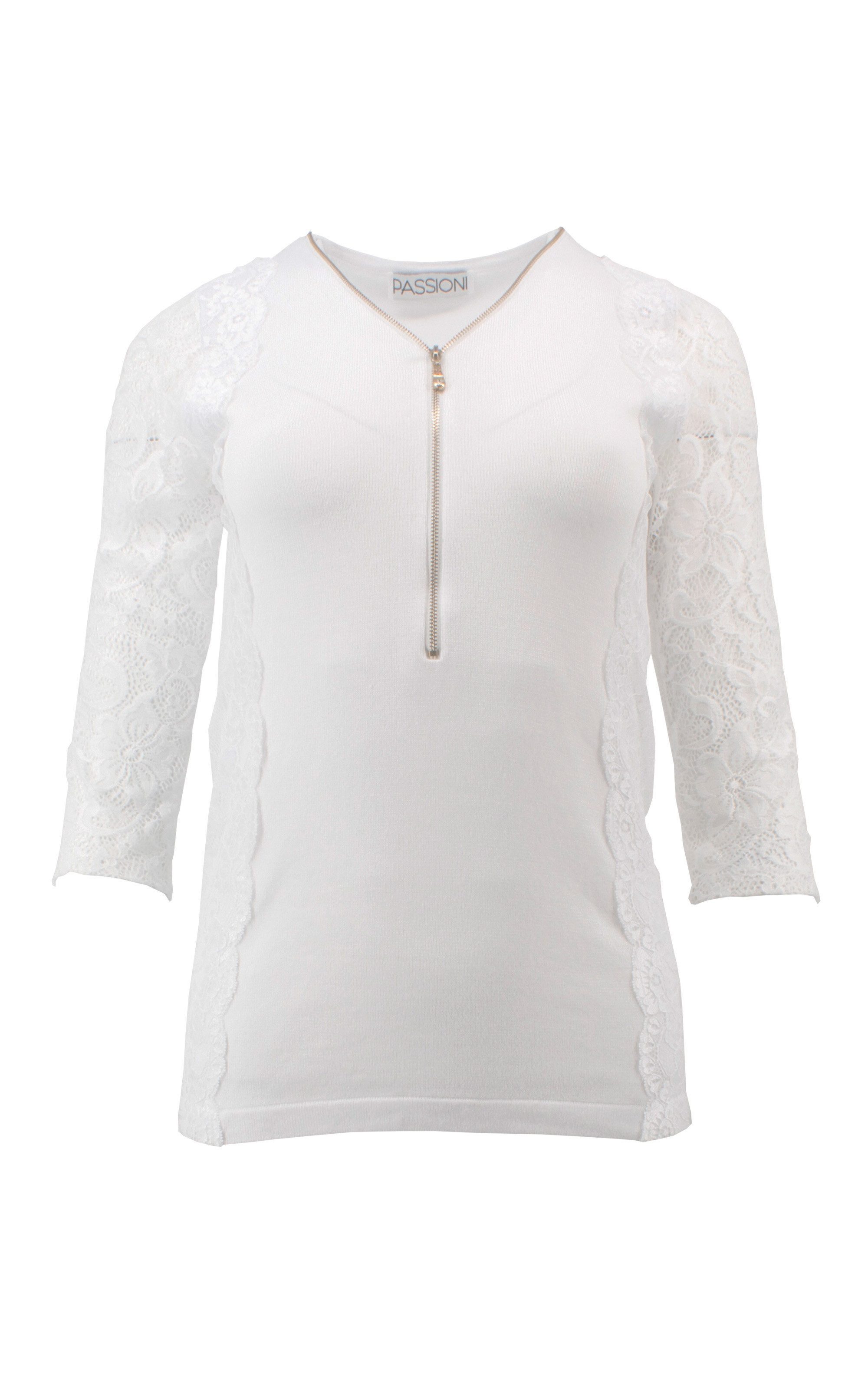 Passioni 3/4 Arm-Pullover mit Spitzenärmeln günstig online kaufen
