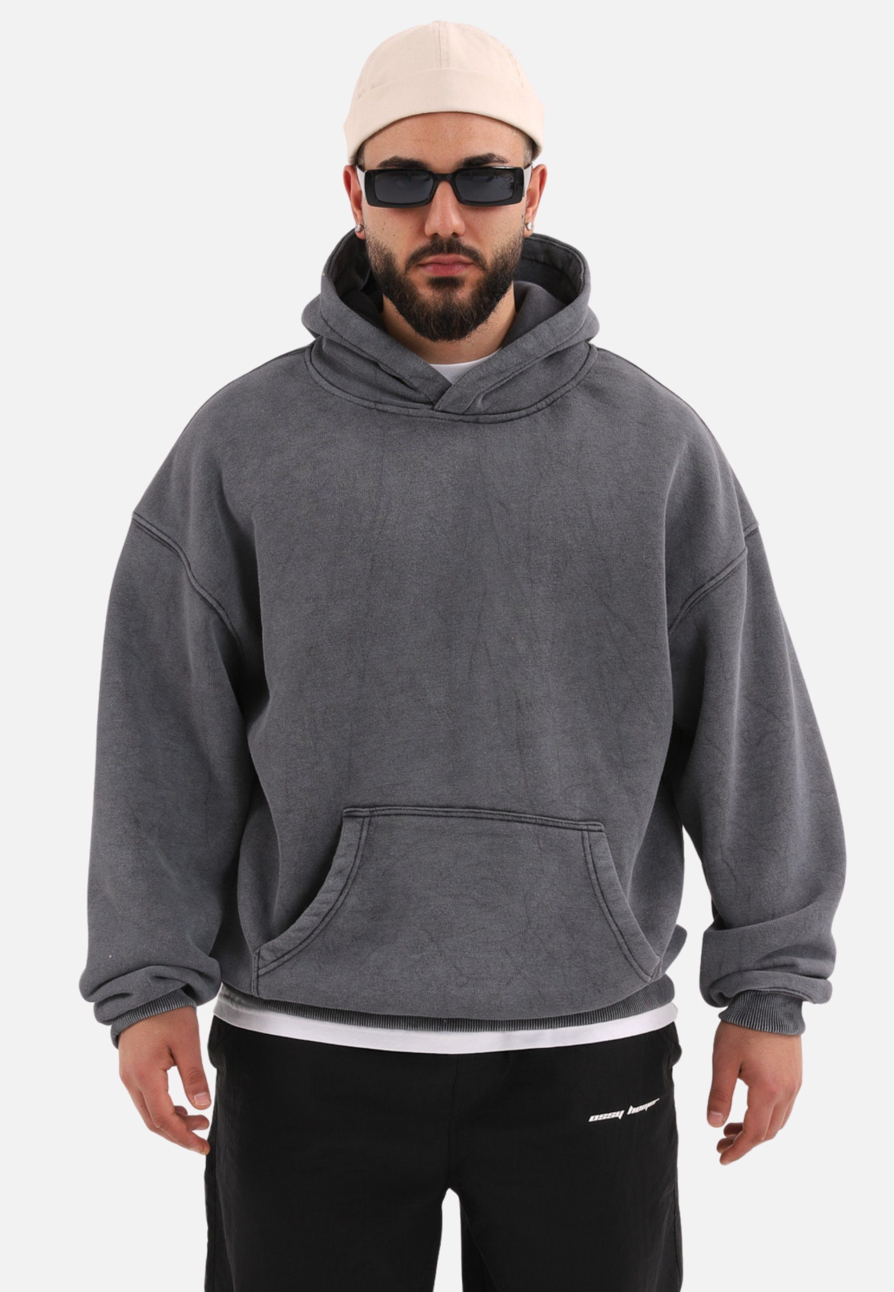 COFI Casuals Hoodie einfarbiger Washed Basic Oversized Hoodie, Premium Herren