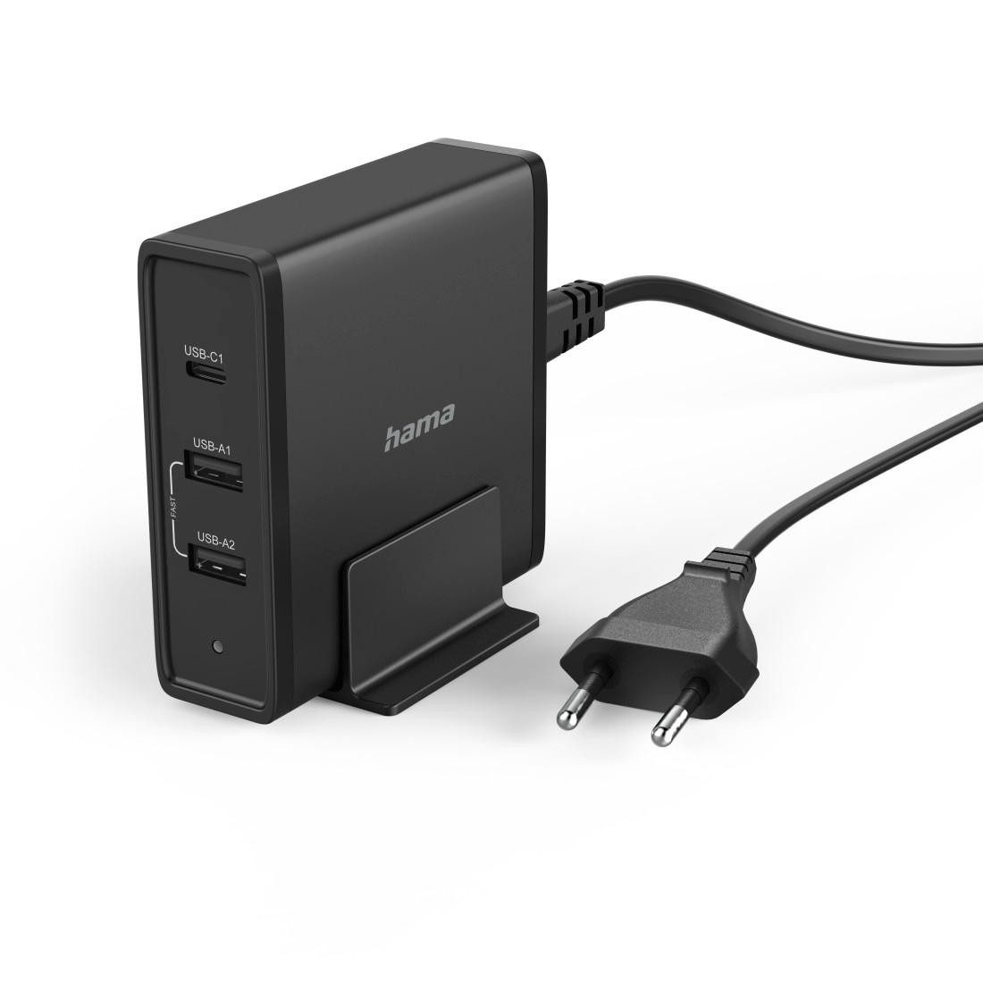 Hama Universal-USB-C-Ladestation, 3 Ports, Power Delivery (PD), 5-20V/65W Stromadapter Typ C (Eurostecker) zu 2x USB Typ A, HDMI, USB-C, 120 cm, Klett-Kabelbinder, USB-A Buchse, USB-C Buchse