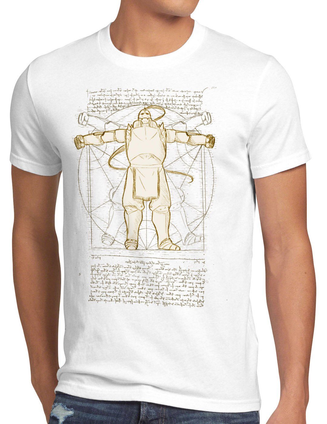 style3 Print-Shirt Herren T-Shirt Vitruvianischer Alfred alchemist anime manga japan full metal weiß