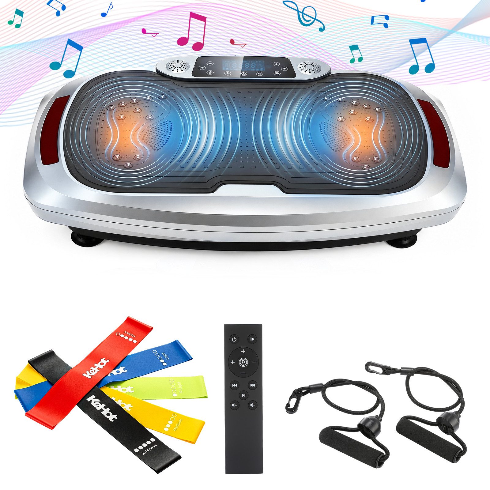 kehot Vibrationsplatte Vibrationsplatte mit Magnetmassage, LED-Licht, Ganzkörpertraining Home, 300 W, 120 Intensitätsstufen, Mit Bluetooth-Musik, 5 Widerstandsbändern und Balance-Training