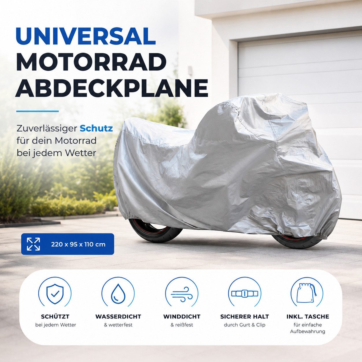 TK Gruppe Schutzplane Universal Motorrad Roller Abdeckplane Motorradplane Motorradabdeckung (Packung, 1-St., 1x Motorradplane), UV-Schutz