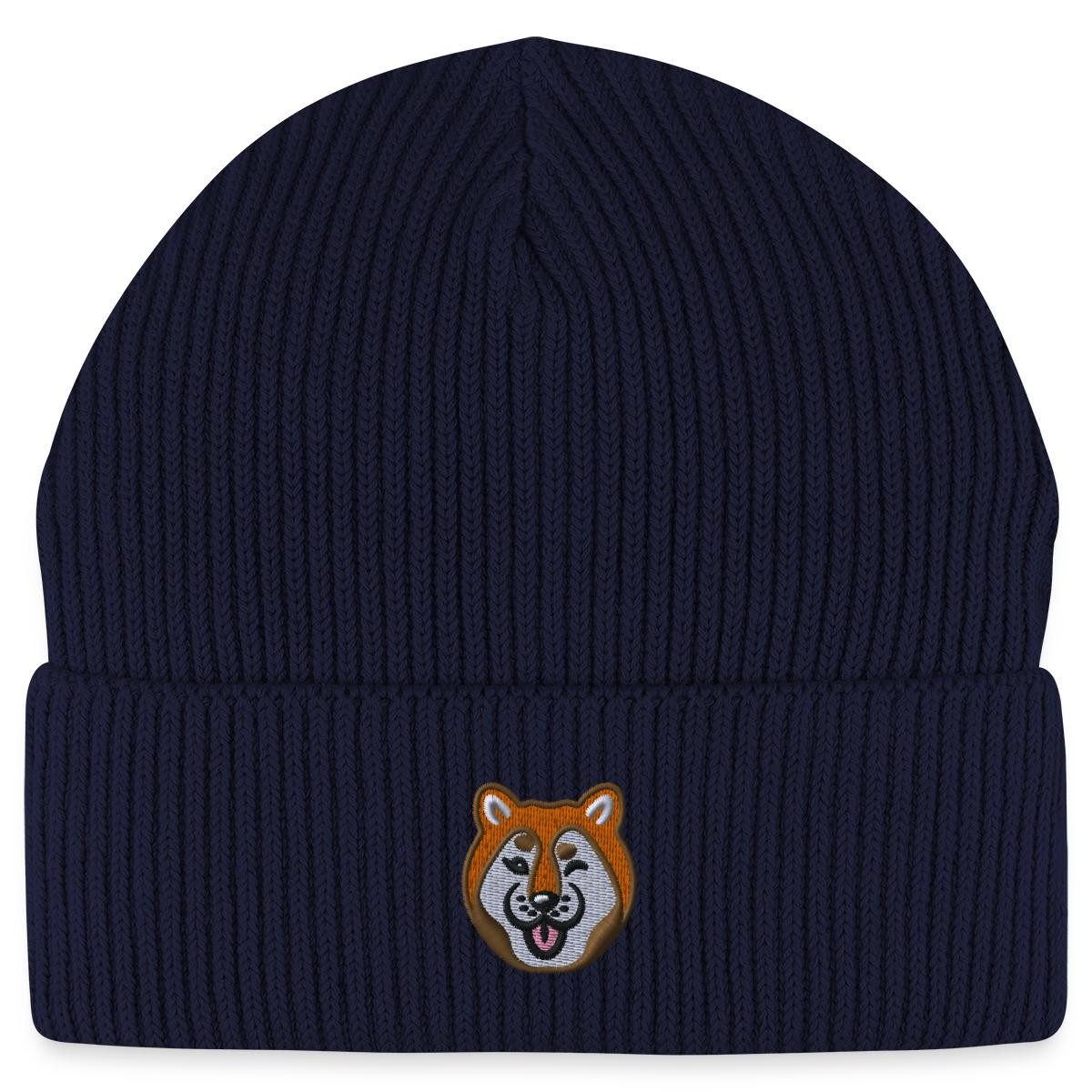 Beanie Bestickter Hundekopf Fisherman Beanie Bio Mütze