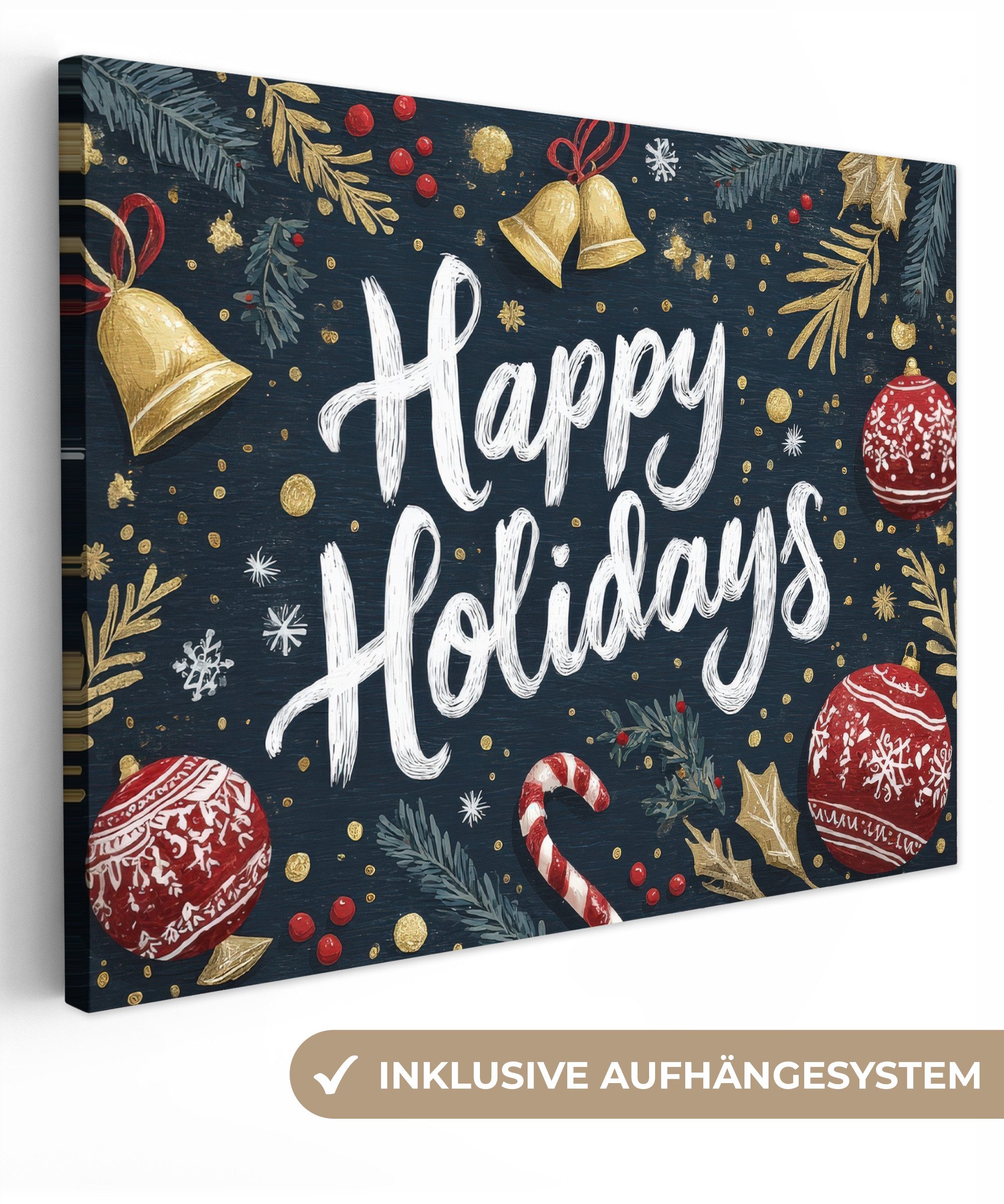 OneMillionCanvasses® Leinwandbild Festlich - Weihnachtsgruß - Farbenfroh, Fotodruck (1 St), Wandbild Leinwandbilder, Aufhängefertig, Wanddeko 40x30 cm