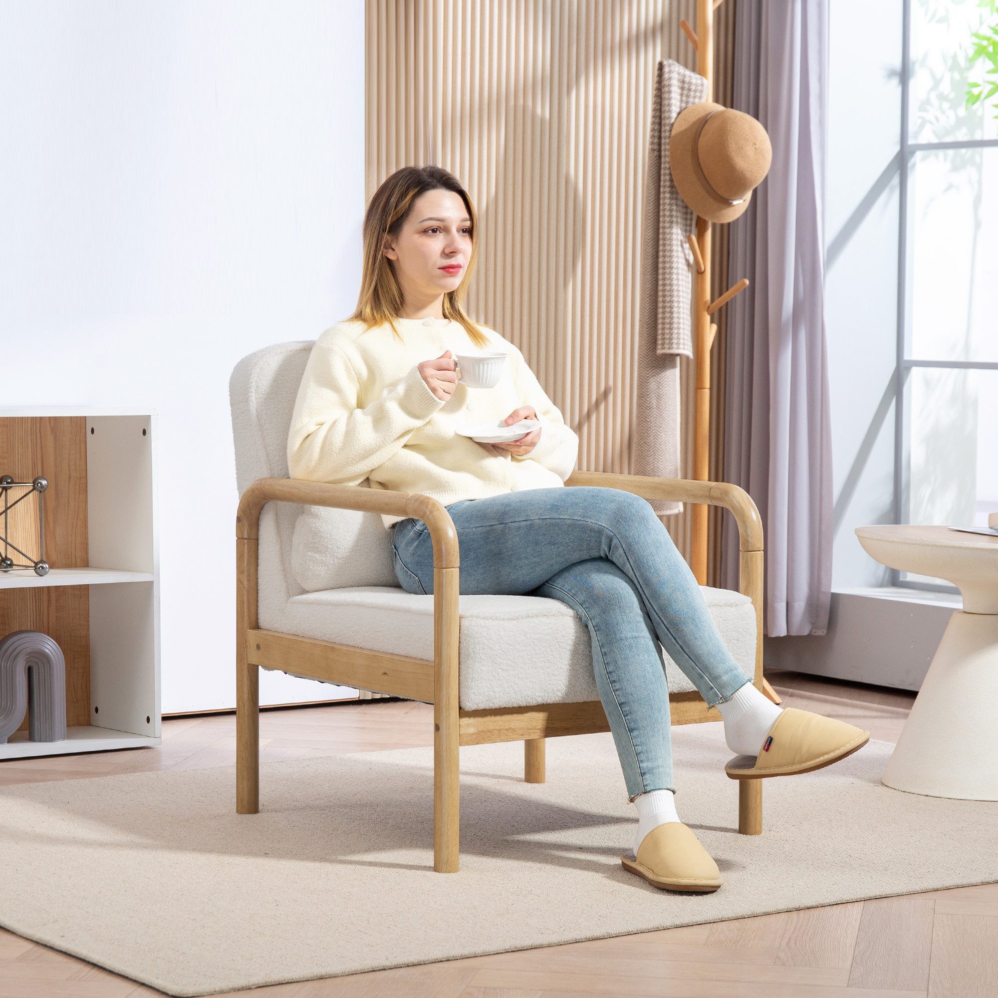 HOMCOM Relaxsessel Sessel Wohnzimmer mit Armlehnen, Holzbeine, Großen und D günstig online kaufen