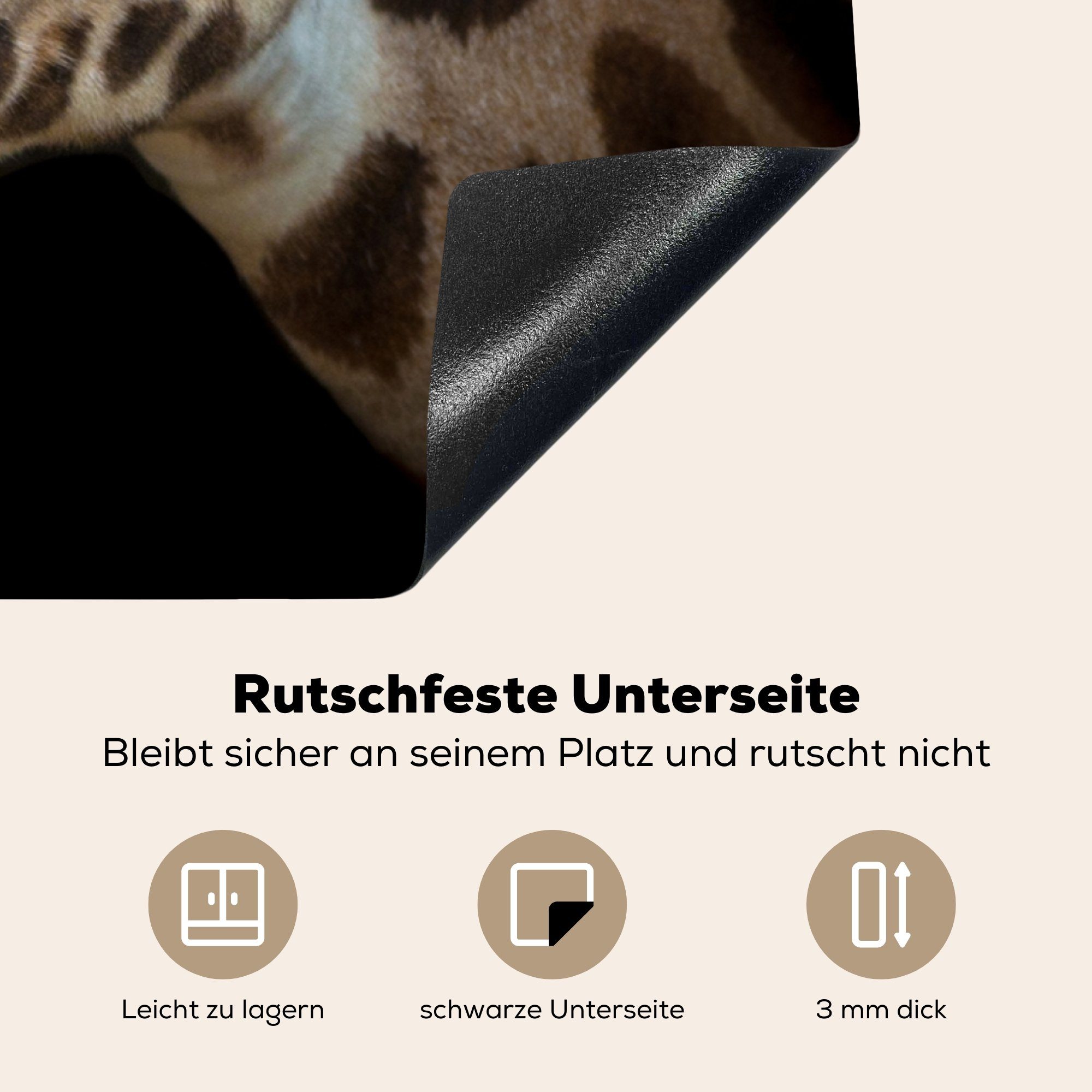 (1 einer Ceranfeldabdeckung, für cm, schwarzem Hintergrund, Giraffe Herdblende-/Abdeckplatte Porträt MuchoWow Arbeitsplatte 78x78 auf küche tlg), Vinyl,