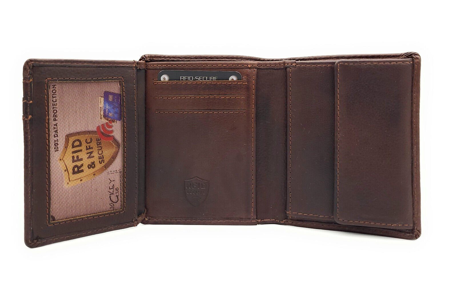 RFID gewachstes Leder echt Mini Portemonnaie dunkelbraun Schutz, Rindleder, Vintage, Midi mit Geldbörse JOCKEY CLUB