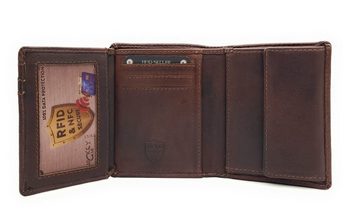 JOCKEY CLUB Mini Geldbörse echt Leder Portemonnaie Midi mit RFID Schutz, Vintage, gewachstes Rindleder, dunkelbraun