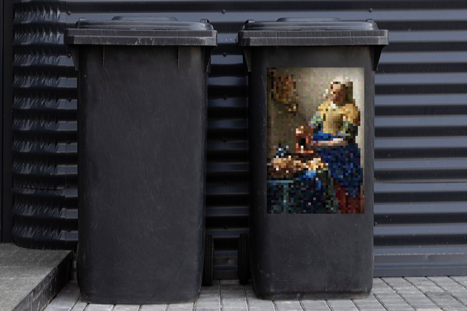 Container, St), Mülleimer-aufkleber, (1 Das Vermeer Wandsticker - Milchmädchen Johannes Sticker, MuchoWow Abfalbehälter Pixel - Mülltonne,