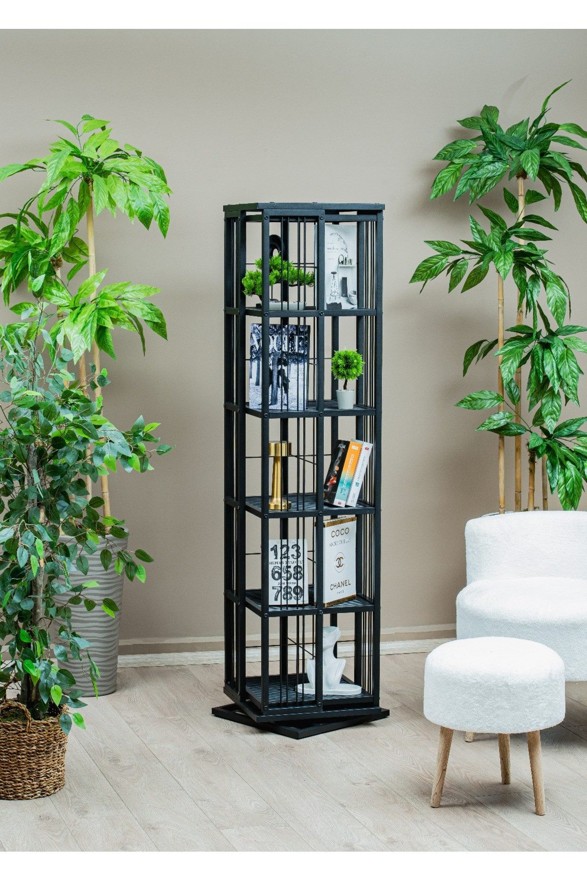 en.casa Standregal, 360° drehbar, 5 Ablagen, schwarz 91144033