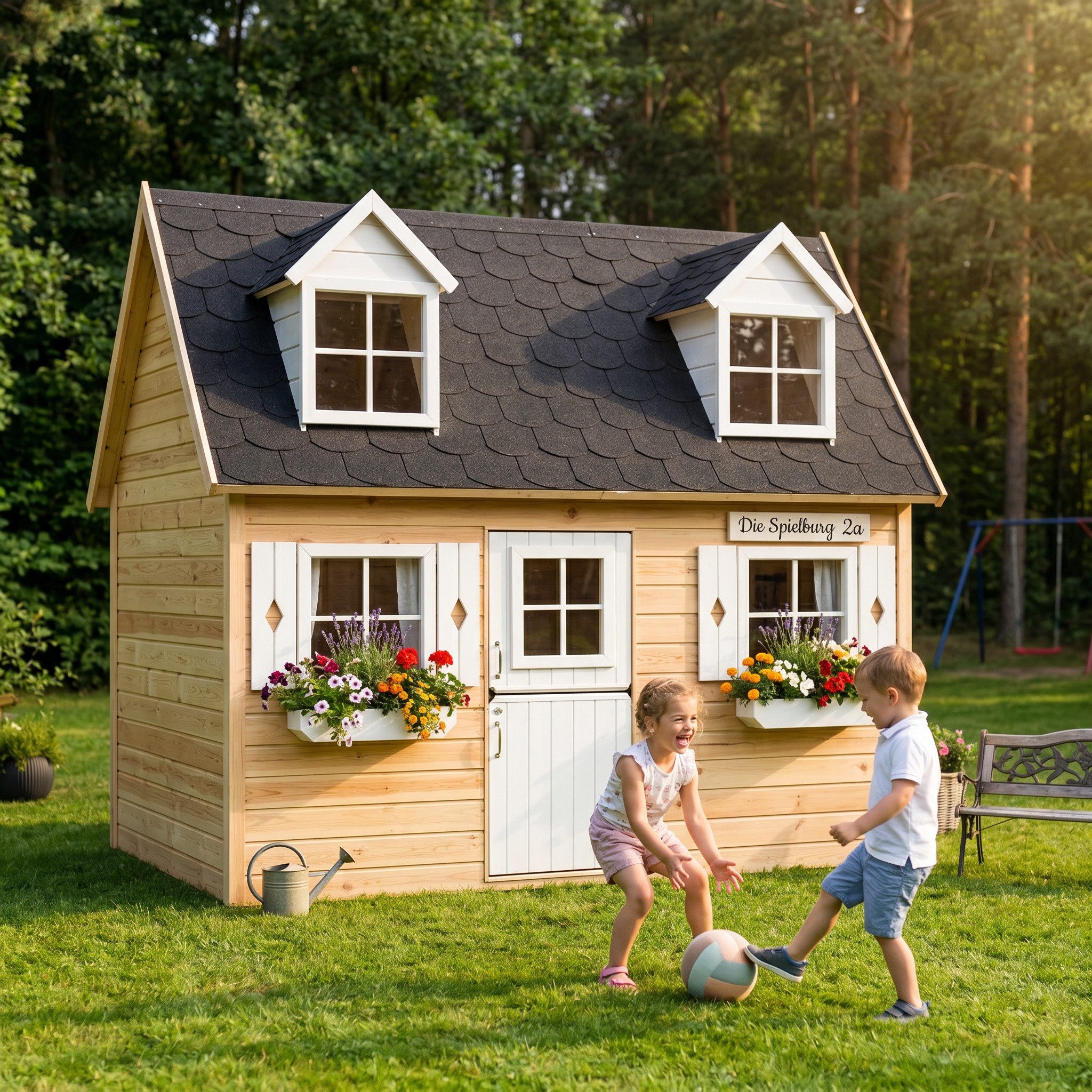 bv-vertrieb Spielhaus Zweistöckiges Kinderspielhaus Spielhaus 2,48×1,61x2,40 Spielhütt #3995