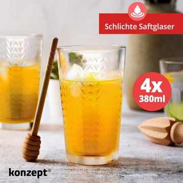 KONZEPT Gläser-Set Wasserglässer Transparent Trinkgläser Saftgläser Set 380 ml, Spülmaschinenfest