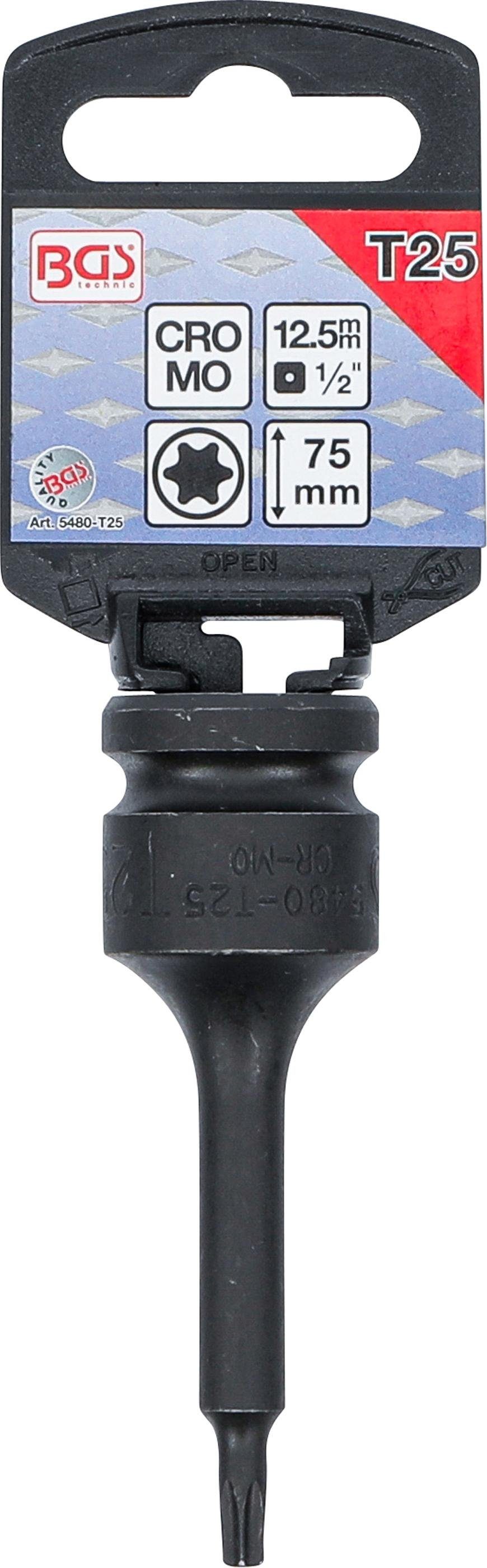 BGS technic Bit-Schraubendreher Kraft-Bit-Einsatz, Antrieb Torx) mm 12,5 (für Innenvierkant T-Profil (1/2), T25