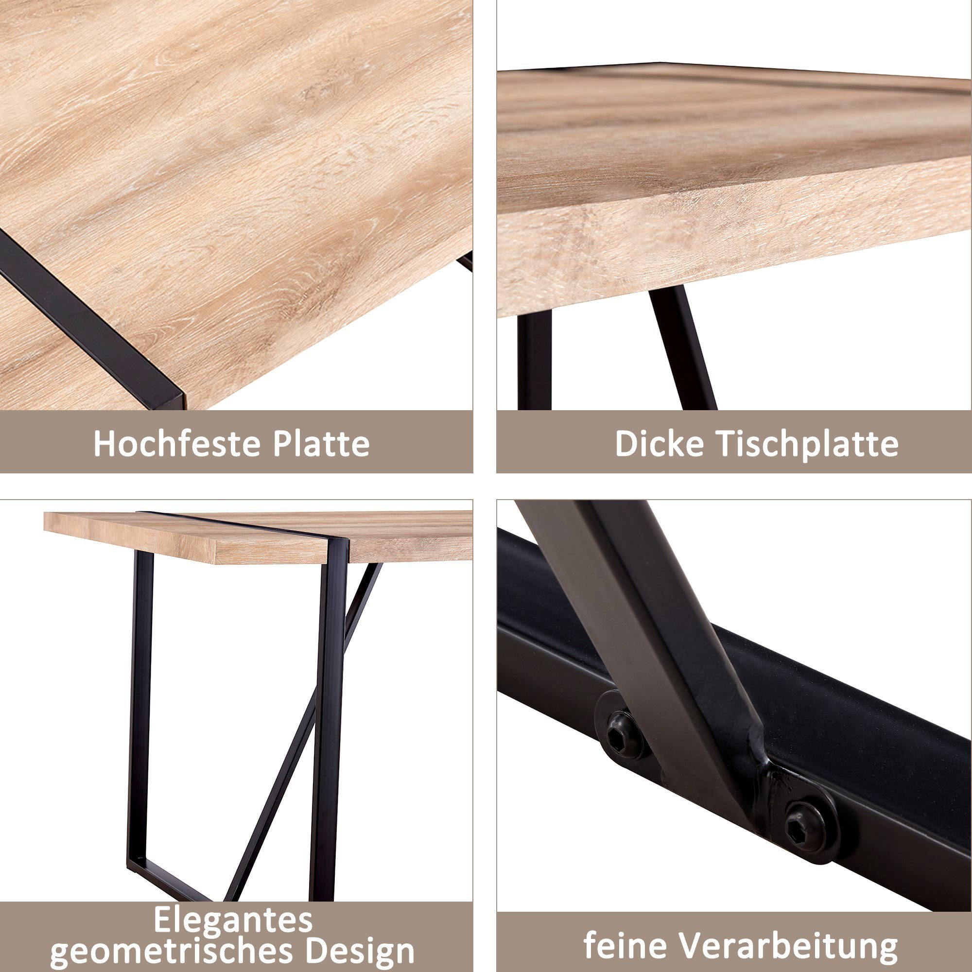 Flieks Esstisch (1-St), Küchentisch Schreibtisch, Schwarz Braun, Metall, cm Braun Beine 138x76x76 aus 