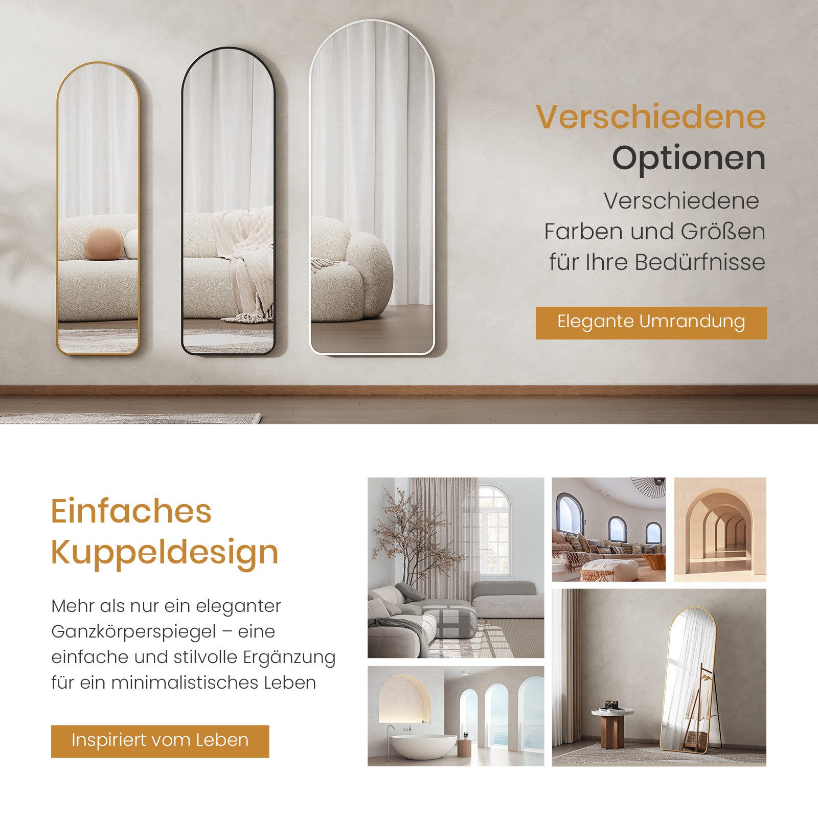 EMKE Standspiegel Bogen Standspiegel Ganzkörperspiegel mit Rahmen aus Aluminiumlegierung, für Wohn-,Schlaf-, Aufenthalt und Ankleidezimmer. Reduzierter Preis € 109,99. Unverbindliche Preisempfehlung € 315,99