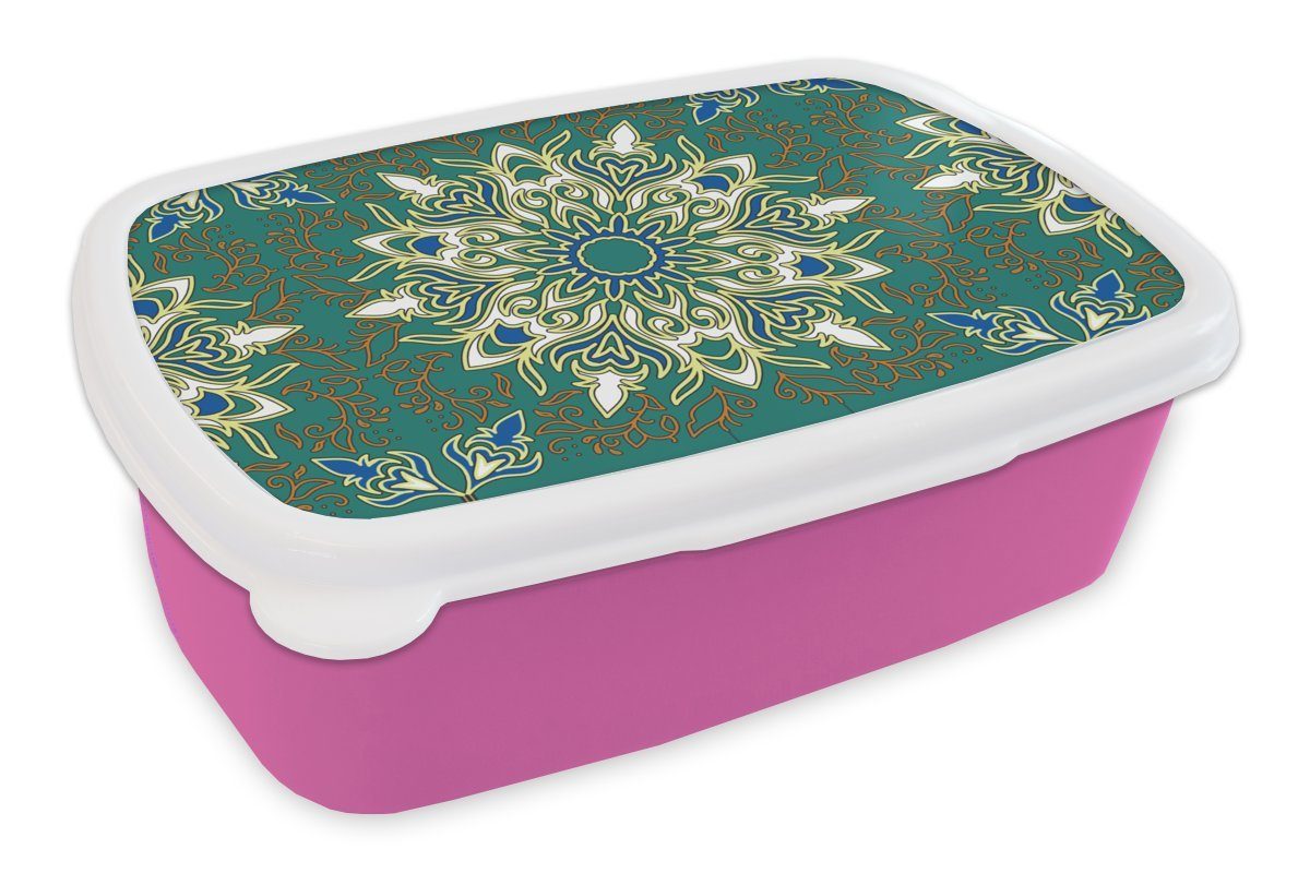 MuchoWow Lunchbox Snackbox, - Kinder, (2-tlg), Erwachsene, Mandala Zen, rosa Kunststoff - Brotbox Kunststoff, Brotdose Mädchen, für Muster