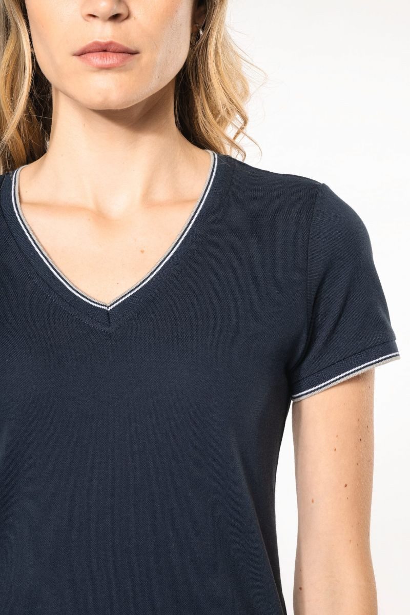 Kariban Rundhalsshirt Damen T-Shirt Ladies piqué knit V-neck T-shirt