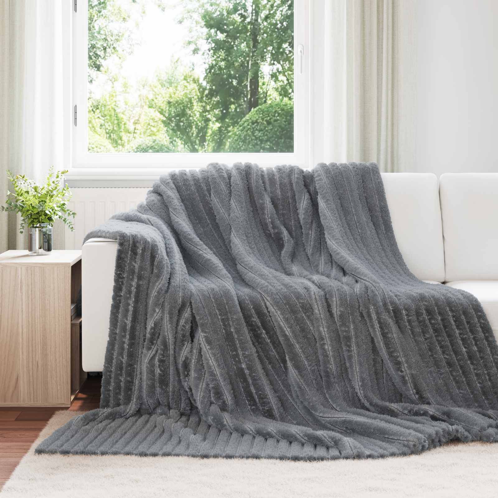 vidaXL Bettüberwurf Überwurfdecke Dunkelgrau 240 x 220 cm Fleece