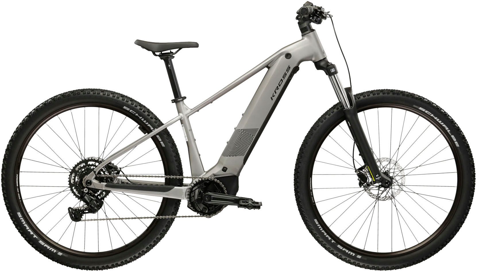 Kross E-Bike Mountainbike Influx Hybrid 2.0 16,7Ah / BOSCH 600 Wh 29" silber 9 Gänge 2026, 9 Gang Shimano CUES U4000 Schaltwerk, Kettenschaltung, Mittelmotor, 600 Wh, BOSCH PERFORMANCE LINE PX 36 V/250 W, Mittelmotor