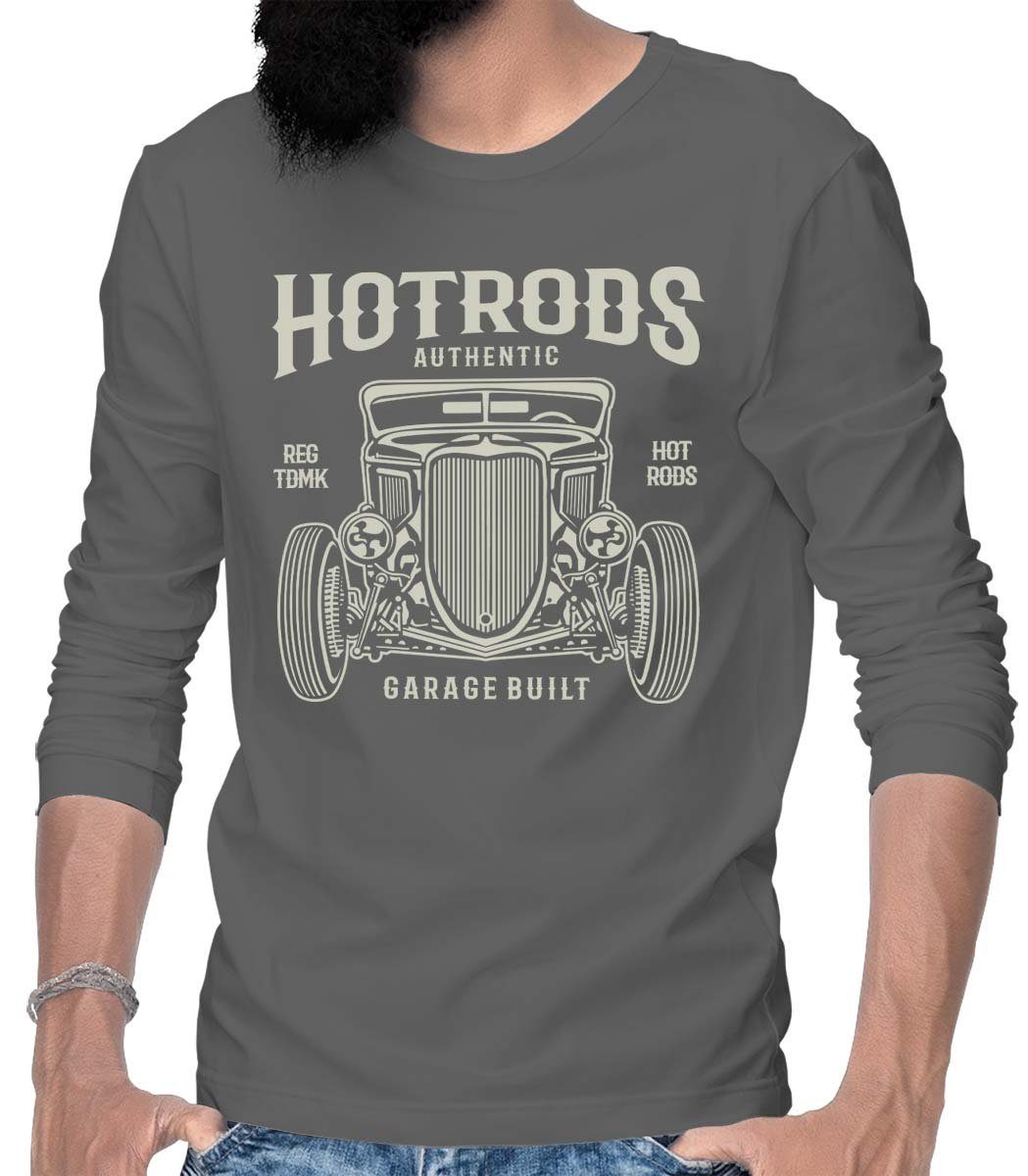 On Hotrods Longsleeve Hotrod / Rebel US-Car Tee mit T-Shirt Wheels Longsleeve Motiv HerrenLangarm Grau