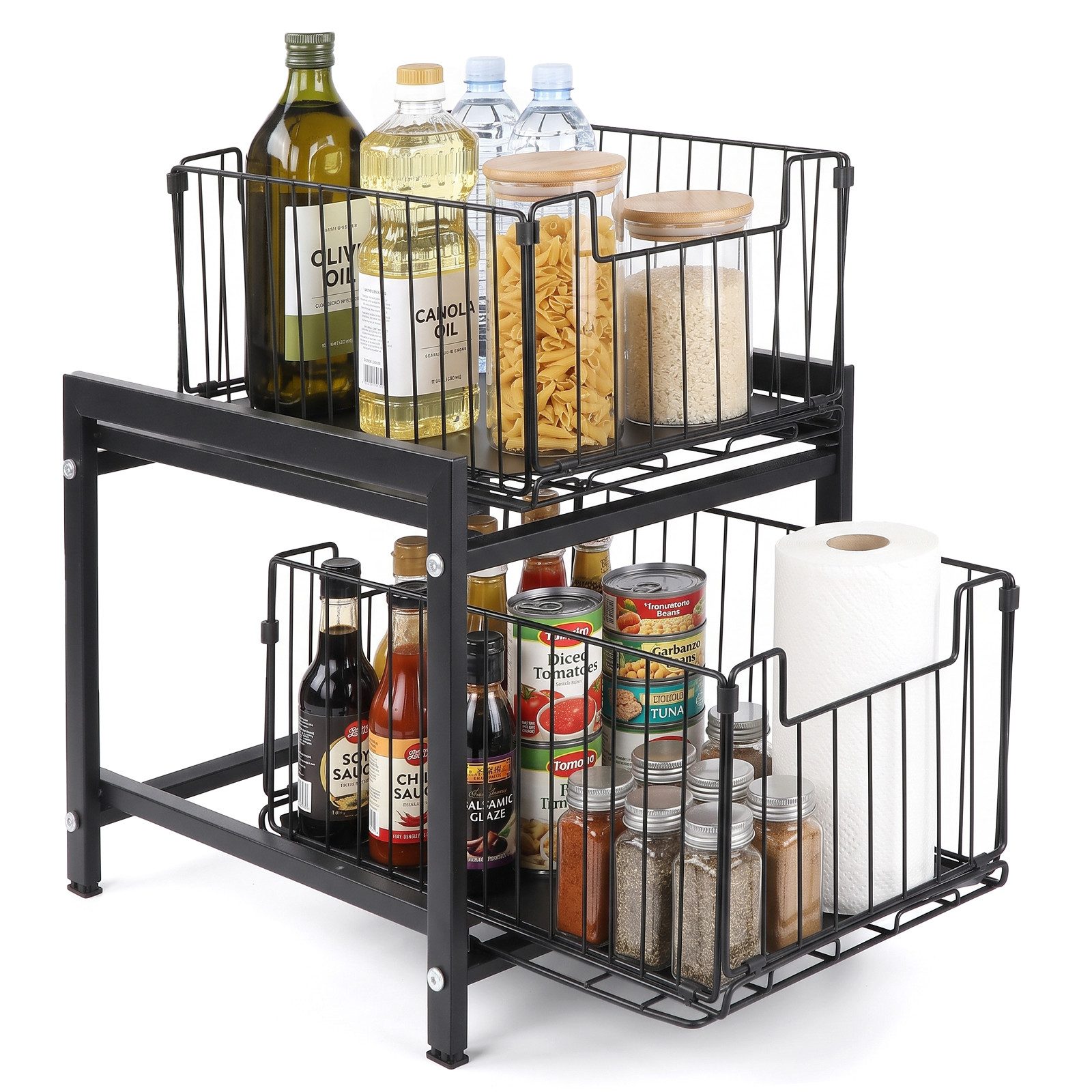 DAITORE Küchenregal Küchen Organizer Ausziehbar, 2 Etagen Gewürzregale, Schubladenregal für Küche, Wohnzimmer und Badezimmer