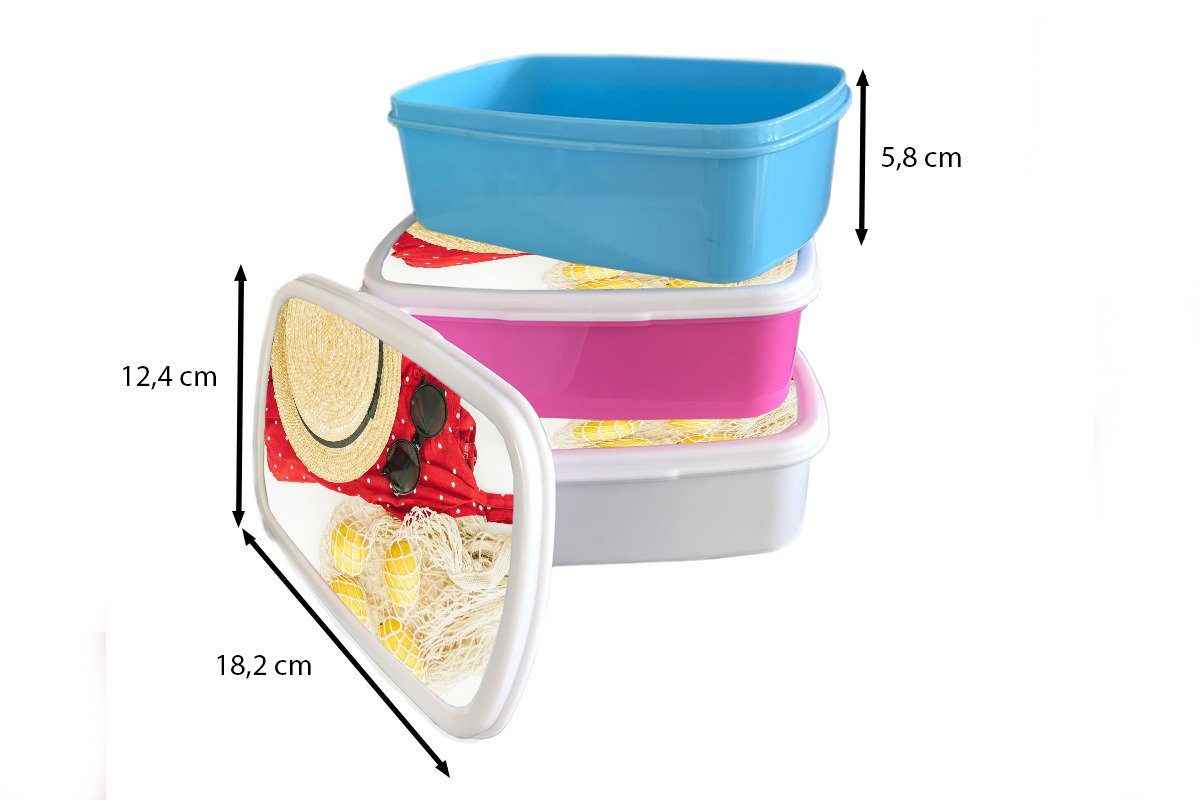 MuchoWow Lunchbox und Brotbox für und weiß (2-tlg), Sommer Hut, Jungs - Kinder - Kunststoff, Brotdose, Mädchen Sonnenbrille für Erwachsene