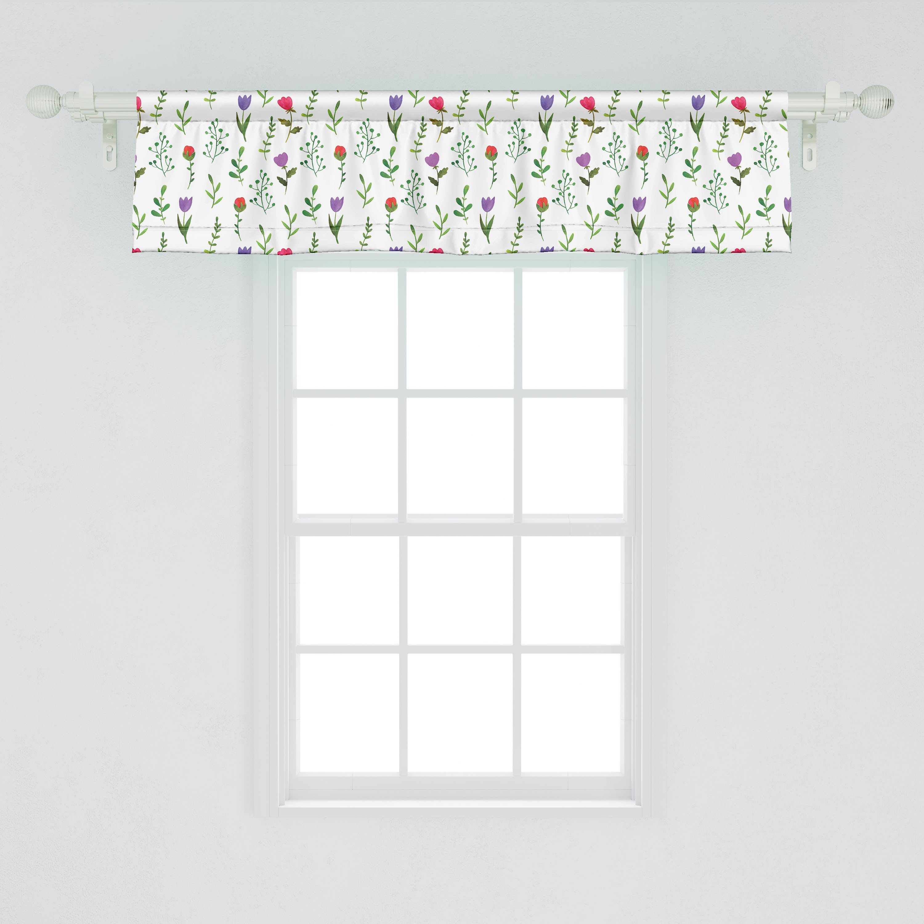Scheibengardine Vorhang Volant Abakuhaus, mit Dekor Microfaser, Tulpen für Stangentasche, Küche Frühlings Blumen Erwachen Knospen Schlafzimmer