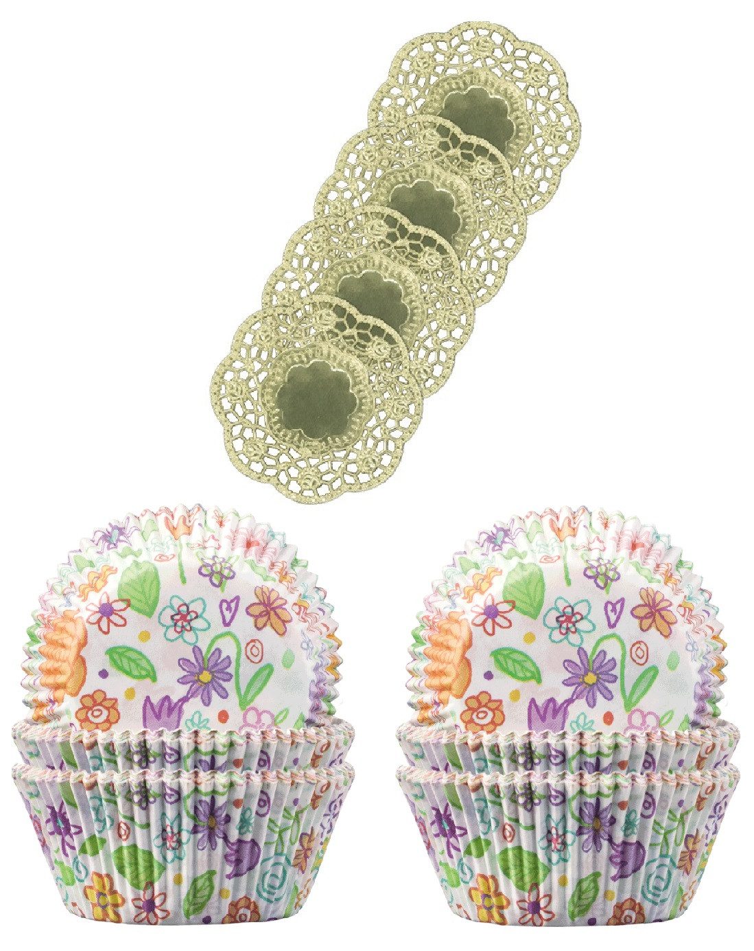Demmler Muffinform 2er Set Blumenwiese - Inklusive Tassendeckchen in Gold, zum Dekorieren und Backen von Muffins - Made in Germany