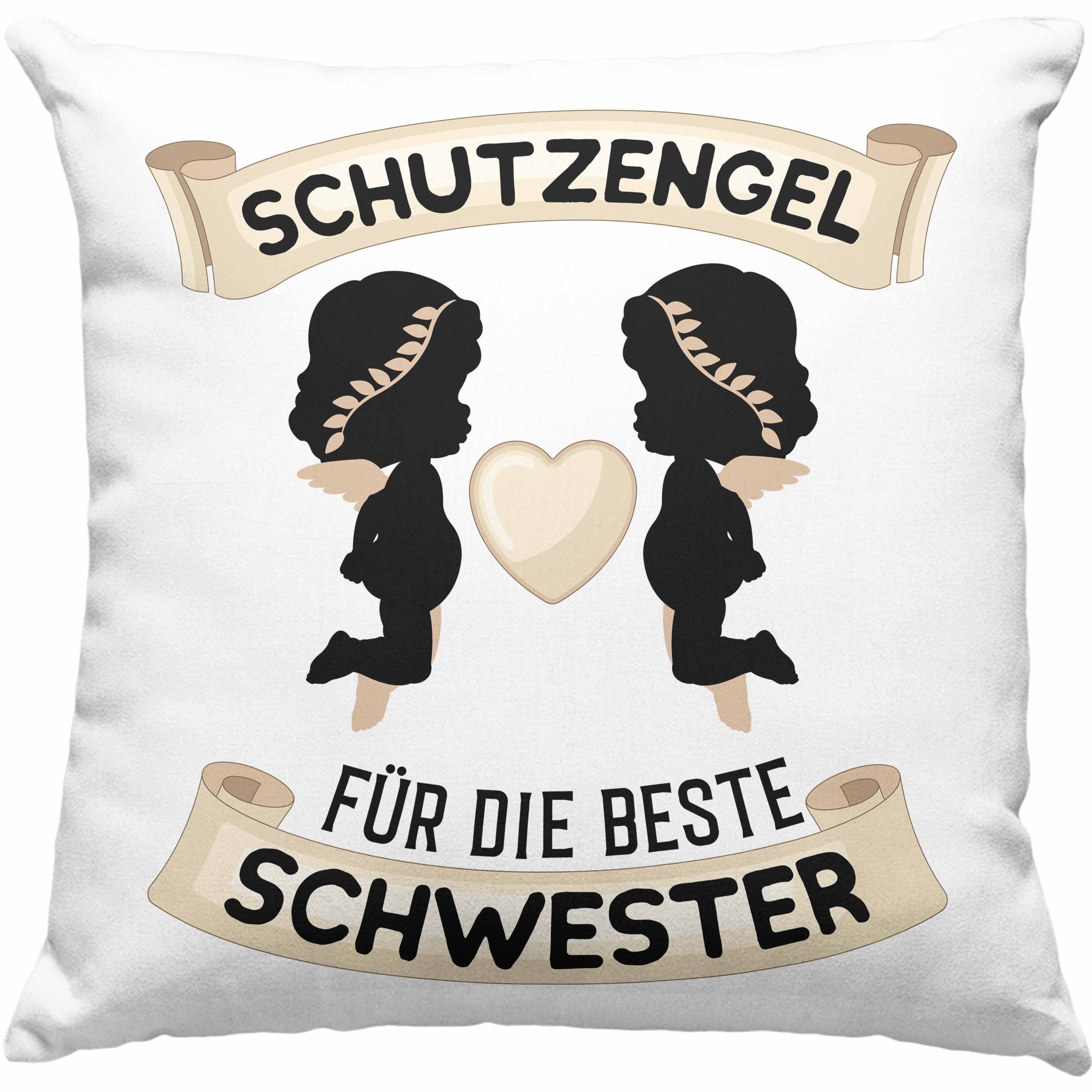 Trendation Dekokissen Trendation - Schutzengel Schwester Kissen Geschenk für Schwester Geschenkidee Beste Schwester Geburtstag Dekokissen mit Füllung 40x40 Blau