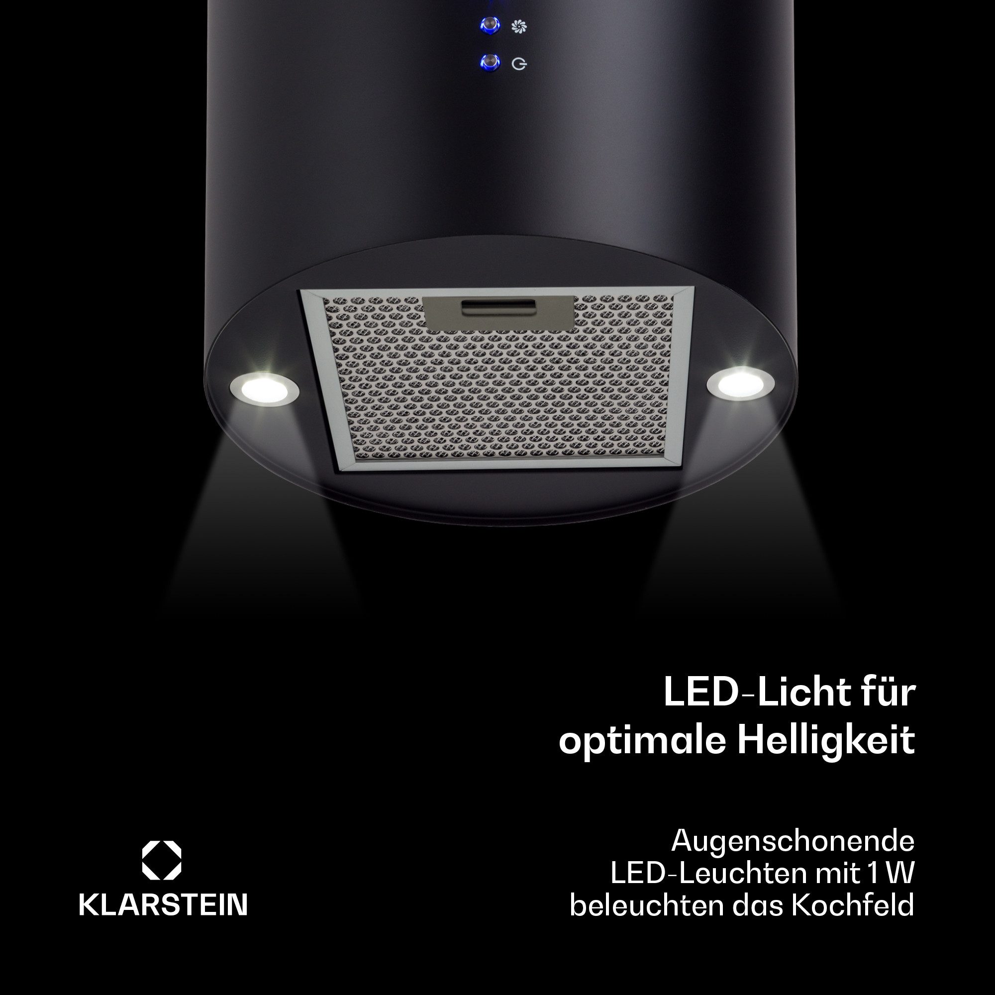 Klarstein Deckenhaube Barett Serie Barett Inselabzugshaube Ø35 cm 558 m³/h LED Edelstahl Abzugshaube Insel Abluft Umluft Haube Dunstabzug Dunstabzugshaube – Bild 5 von 5