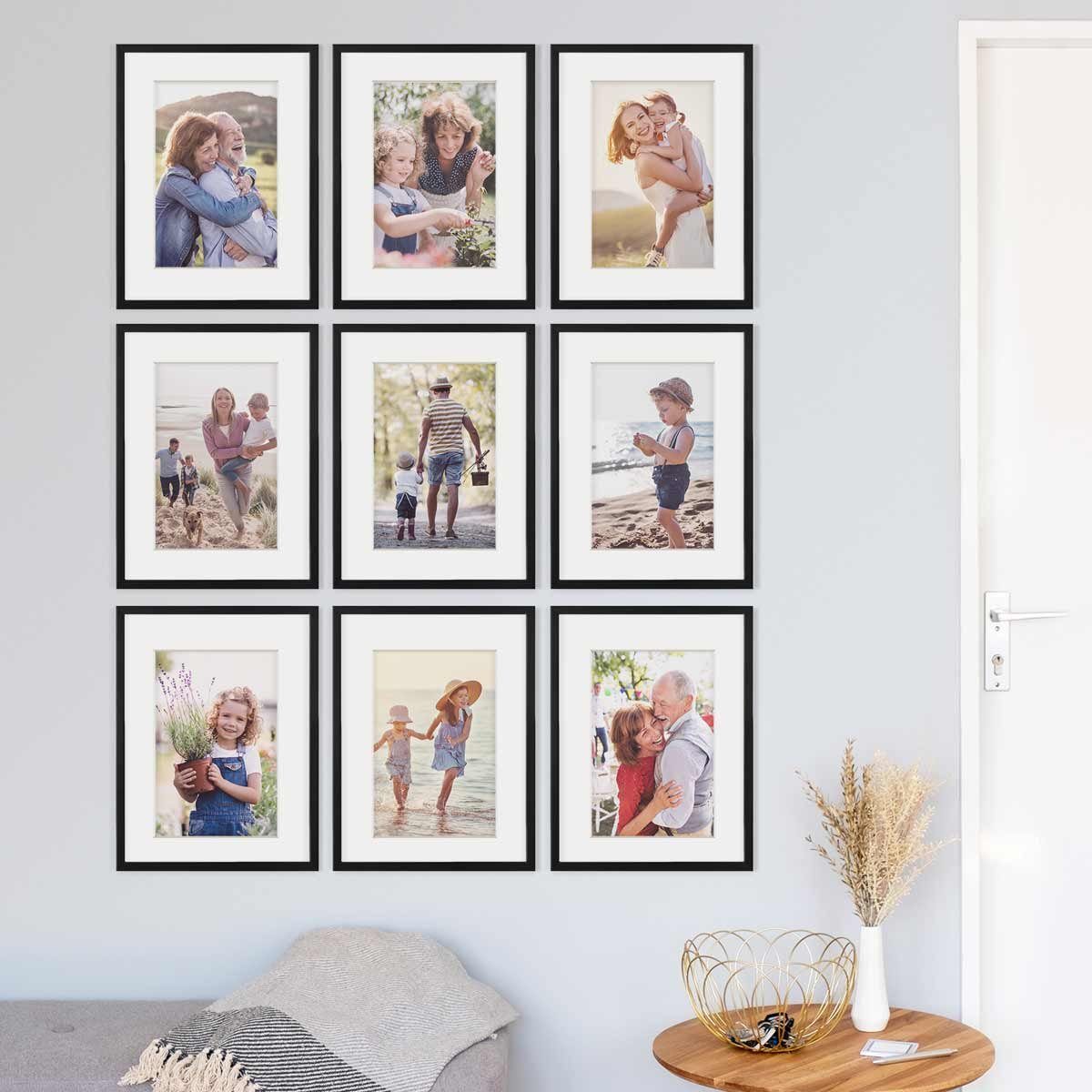 PHOTOLINI Bilderrahmen 9er Set 30x40 cm Modern Schmal mit Passepartout