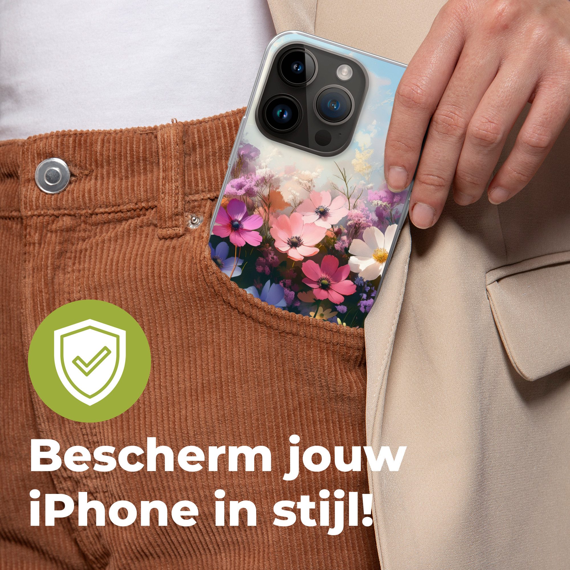 MuchoWow Handyhülle für Apple iPhone 14 Pro Blumen - Bunt - Blühend, Smartphone-Bumper, Print, Handy Schutzhülle Dünn