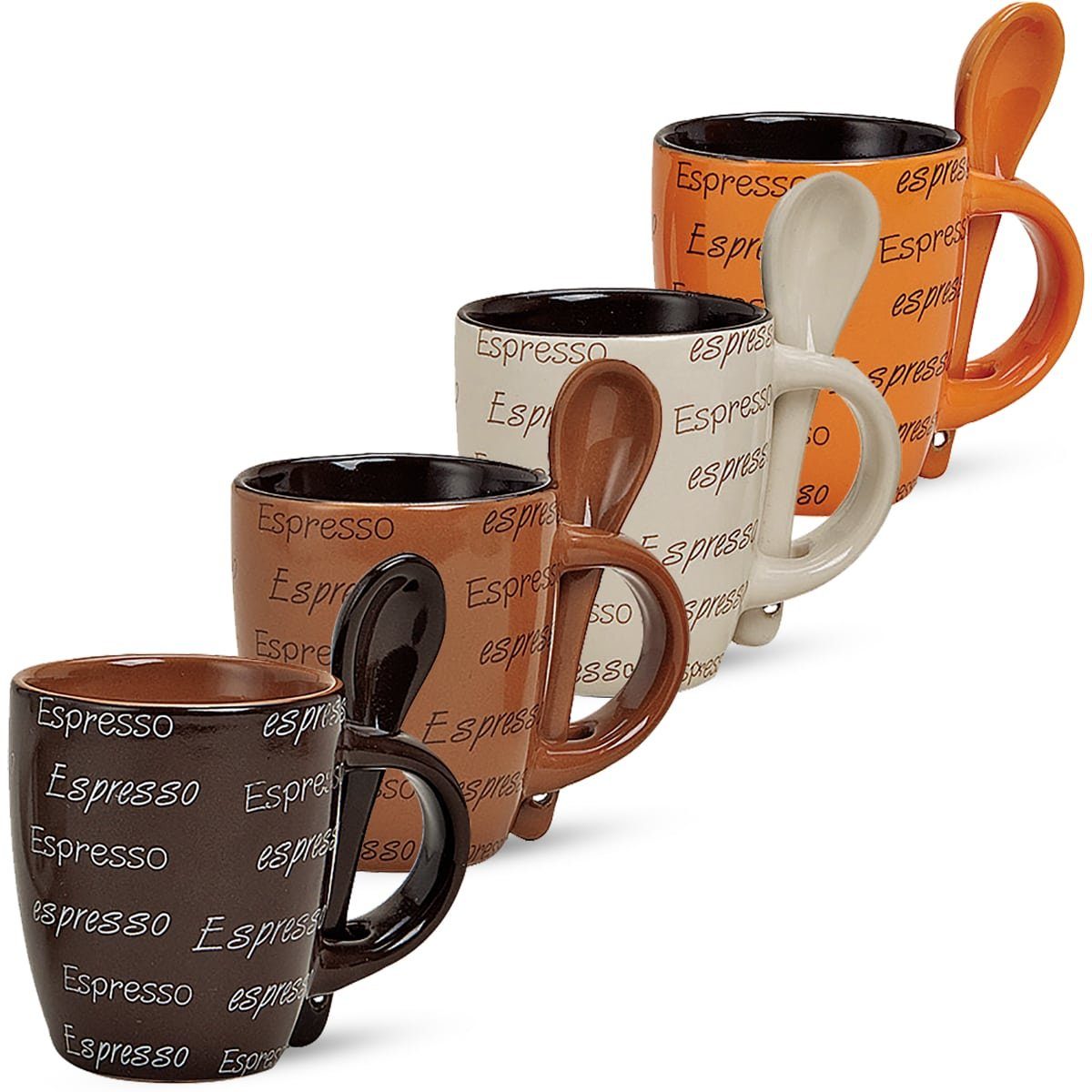 matches21 HOME & HOBBY Tasse Moderne Keramik Espresso-Tassen 4er Set beige braun orange 50 ml, 4-tlg., Keramik, Kleine Vintage Henkel Kaffee-Tassen mit Spruch ohne Untertassen